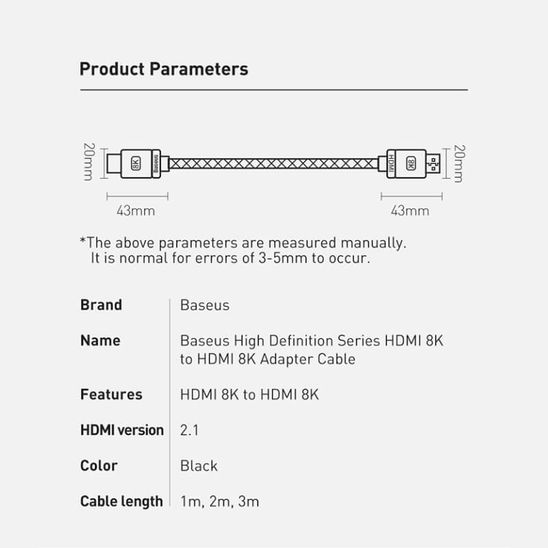 Baseus 8K HDMI Cable 2.1 Version 48Gbps Ultra High Speed 2M/6.6ft - Supports 8K@60Hz 4K@120Hz HDR eARC - Perfect for Gaming Consoles, Home Theater, 4K/8K TVs, and Projectors