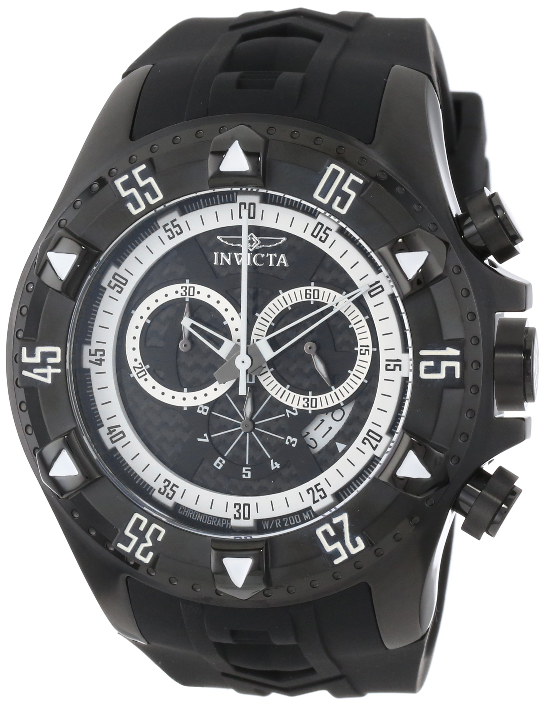 Invicta Men's 12691 Excursion Sport Chronograph Watch - Black Carbon Fiber Dial, Black Silicone Band, Water Resistant, Date Display - Perfect for Outdoor Adventures, Sports & Casual Wear