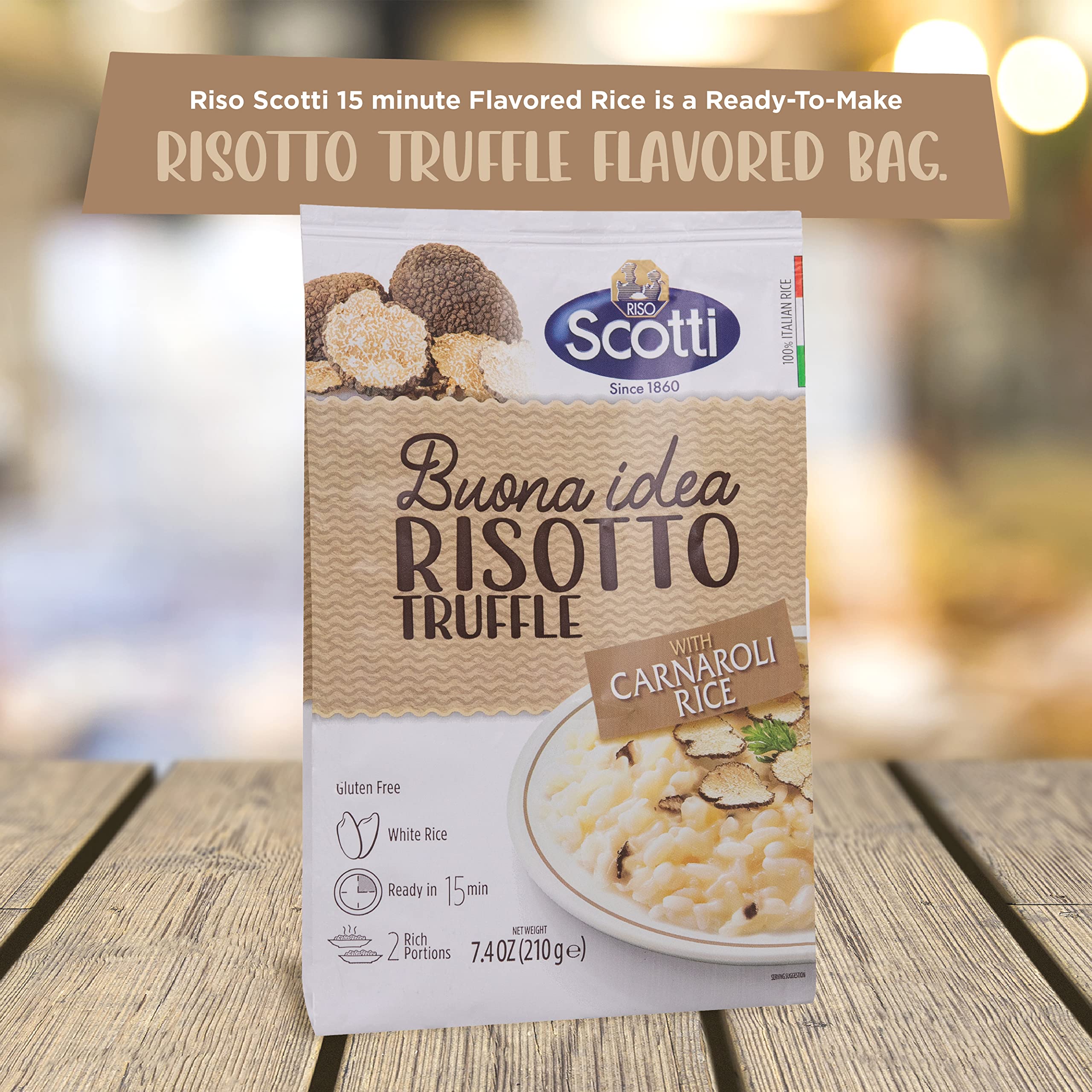 Riso Scotti Truffle Seasoned Risotto - Premium Carnaroli Rice Ready Meal | Easy to Cook Italian Risotto Side Dish | Just Add Water & Heat (7.4 oz, 2-3 Servings) | Perfect for Quick Dinners, Date Nights & Gourmet Meals at Home