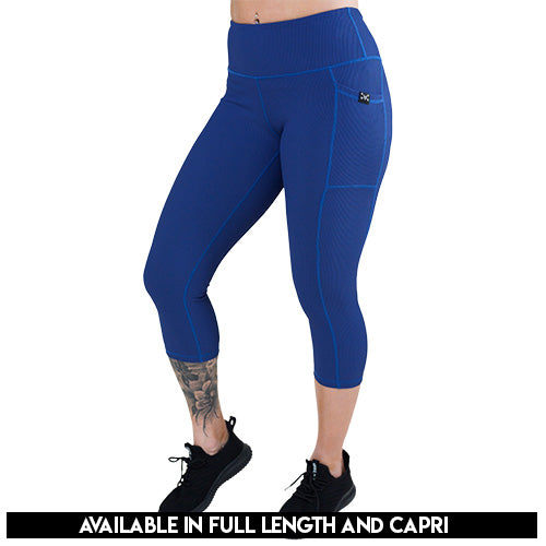 High Waist Ribbed Leggings for Women - Navy Blue Yoga Pants with Tummy Control | Perfect for Workout, Yoga, Running & Lounge Wear