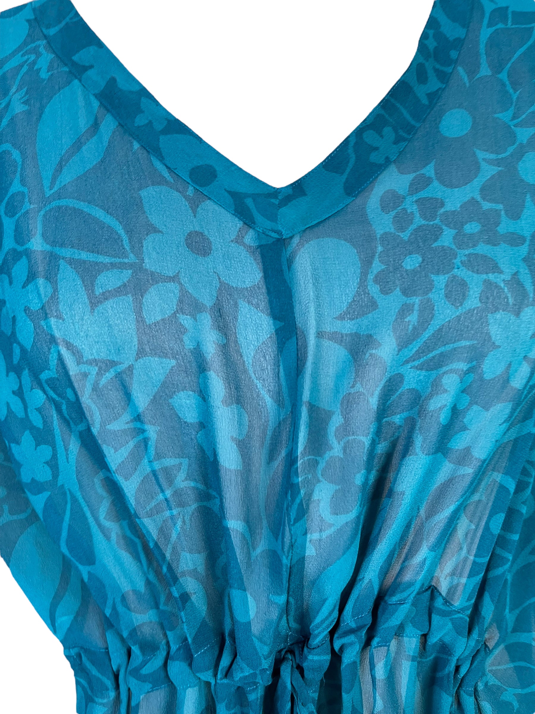 PRG6368 Sheer Avatar Pure Silk Maxi Kaftan Dress - Elegant Flowy Long Sleeve Boho Beach Cover Up for Women - Perfect for Vacation, Poolside, and Summer Weddings