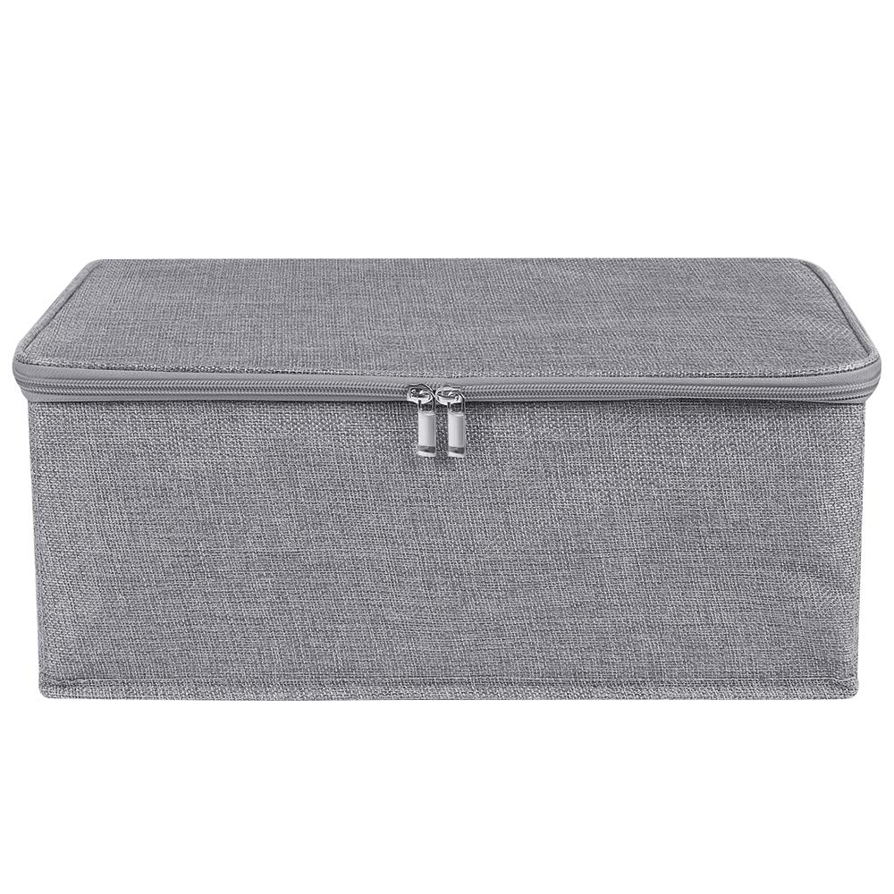ANMINY 2-Pack Foldable Storage Bins with Zipper Lid & Handles - Small Gray Fabric Closet Organizer Boxes for Clothes, Toys, Blankets | Space-Saving Home & Office Storage Solution