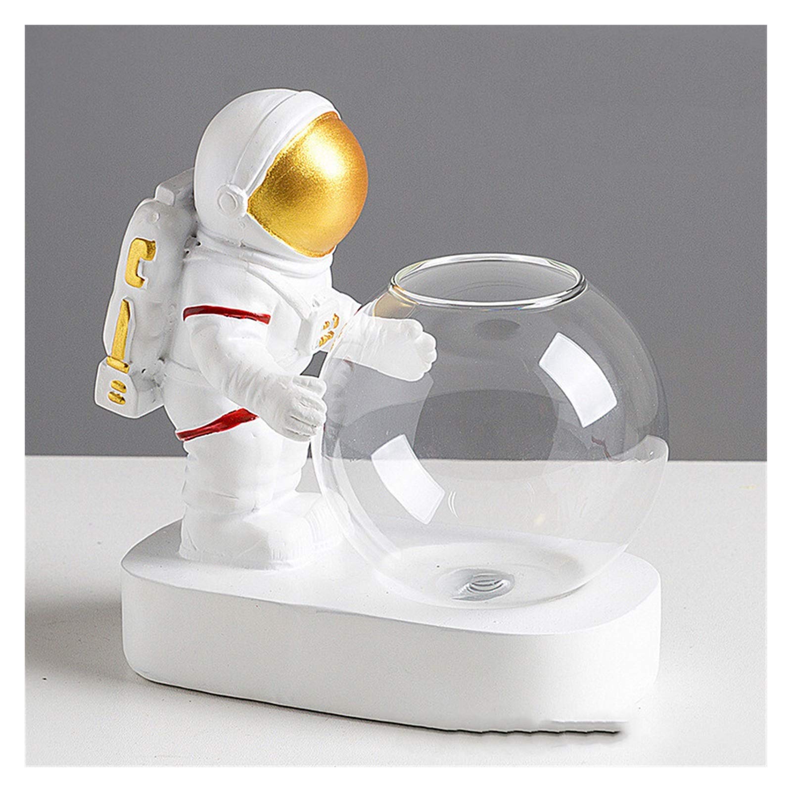 Nordic Glass Vase with Resin Astronaut Diver - Creative Desktop Flower Pot for Wedding, Home Decor, Dried Flowers & LED Warm Light - Astronaut Gold - Perfect for Living Room, Bedroom, Office Desk Decor