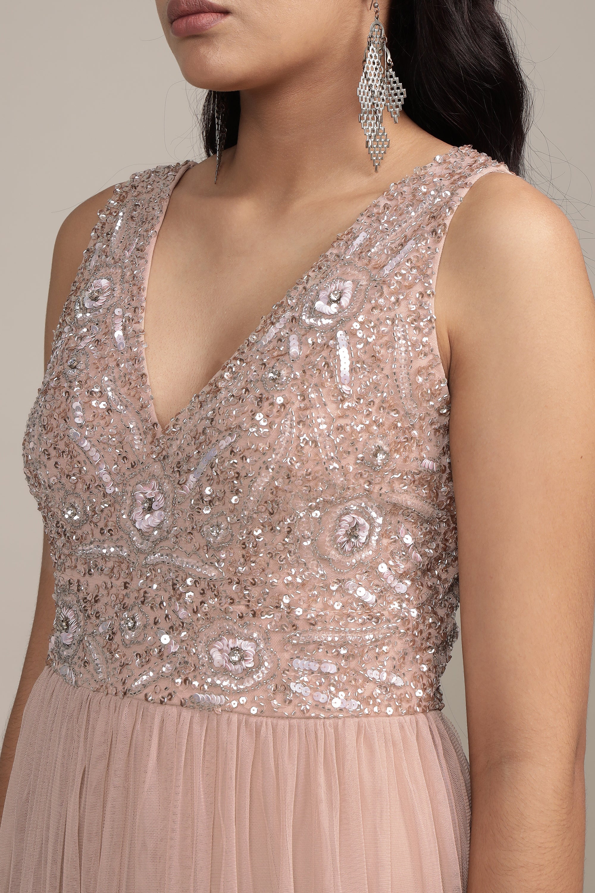Addie Embellished Maxi Dress in Taupe - Elegant Boho Evening Gown for Weddings, Parties & Special Occasions
