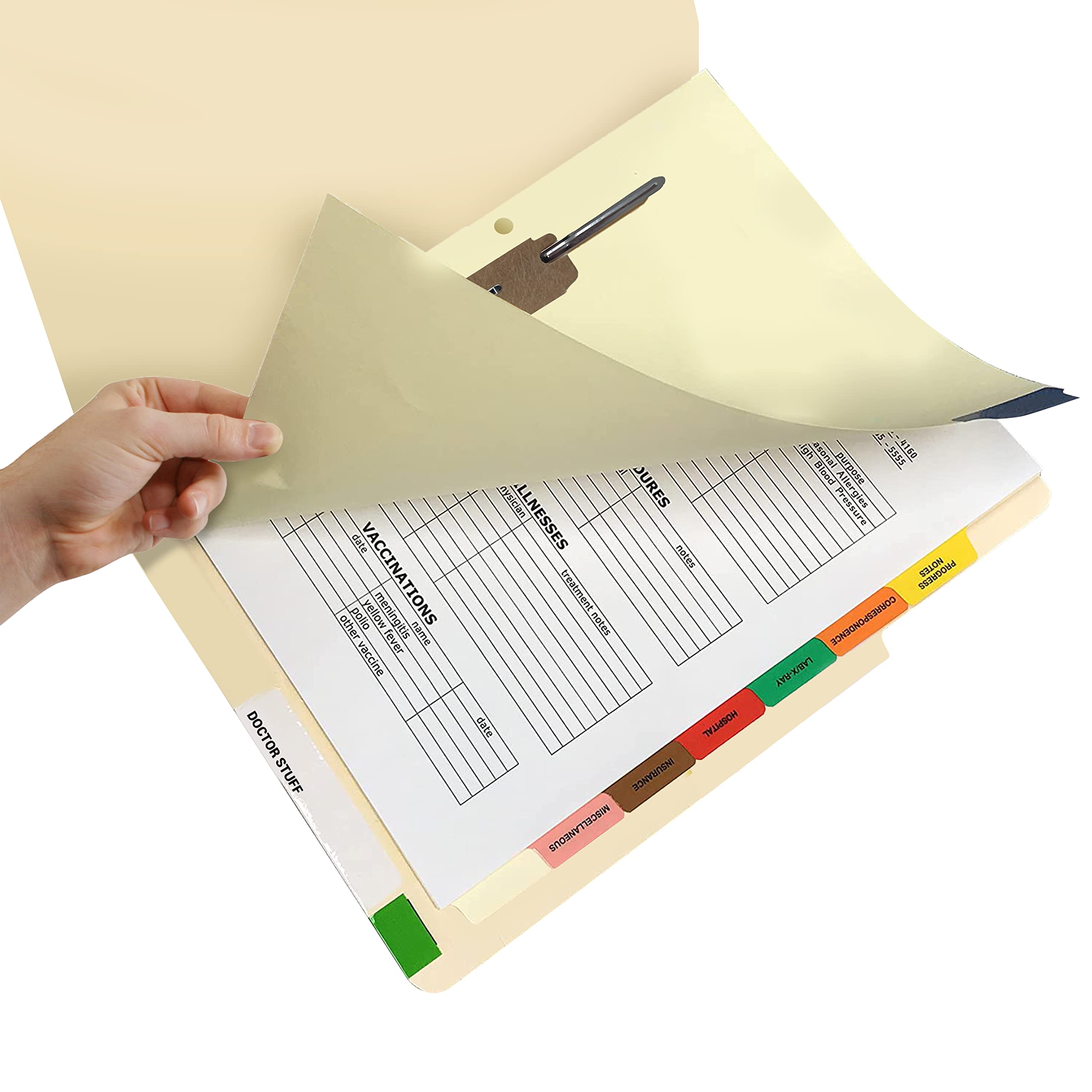 Doctor Stuff - Medical File Divider Set with Side Tabs & Fasteners (20 Sets of 8 Tabs) - Perfect for Hospital Records, Patient Charts & Medical Office Organization