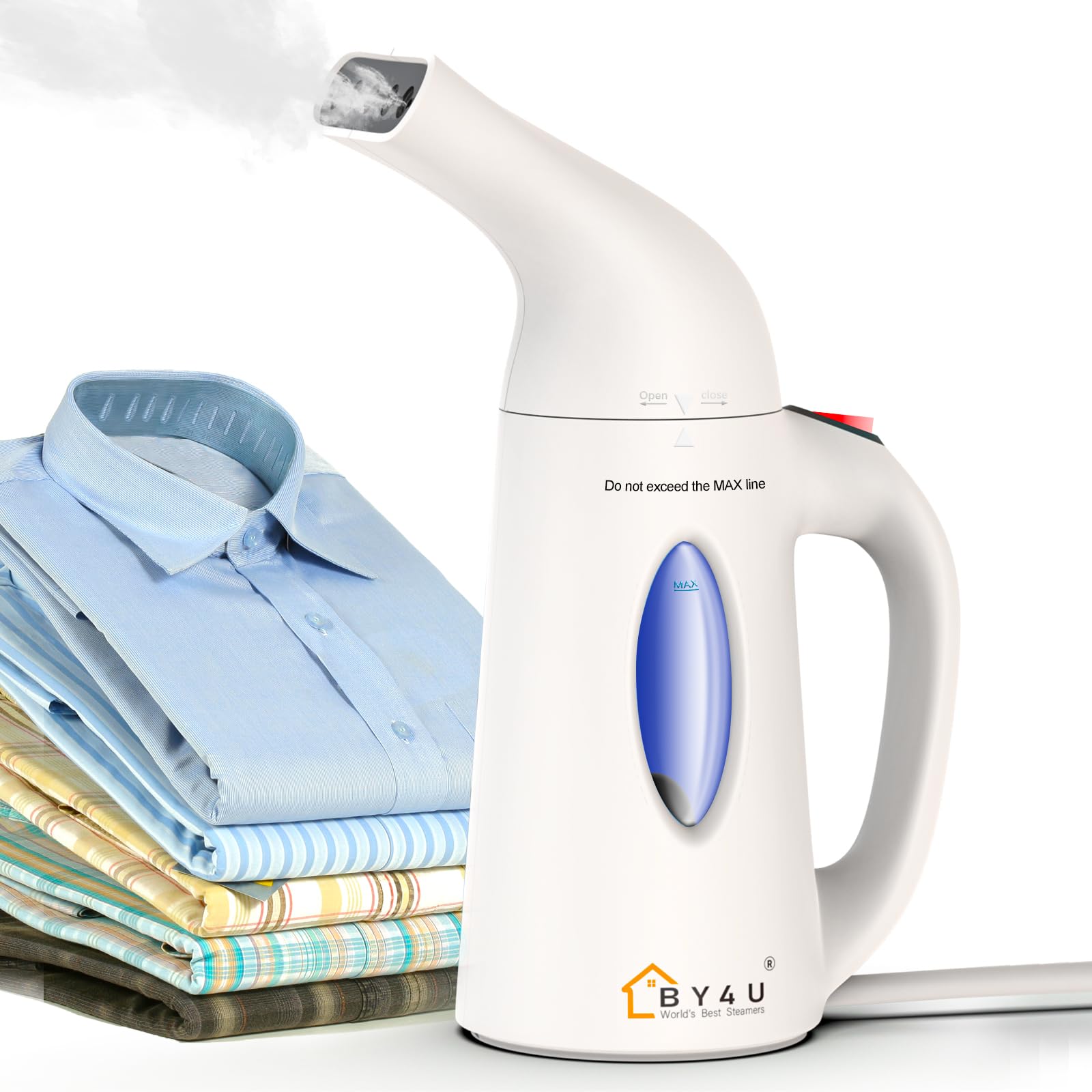 Portable Handheld Garment Steamer - Powerful Travel Clothes Steamer & Wrinkle Remover for Suits, Dresses, Shirts - Compact & Lightweight for Home, Office, Hotel Use (White)
