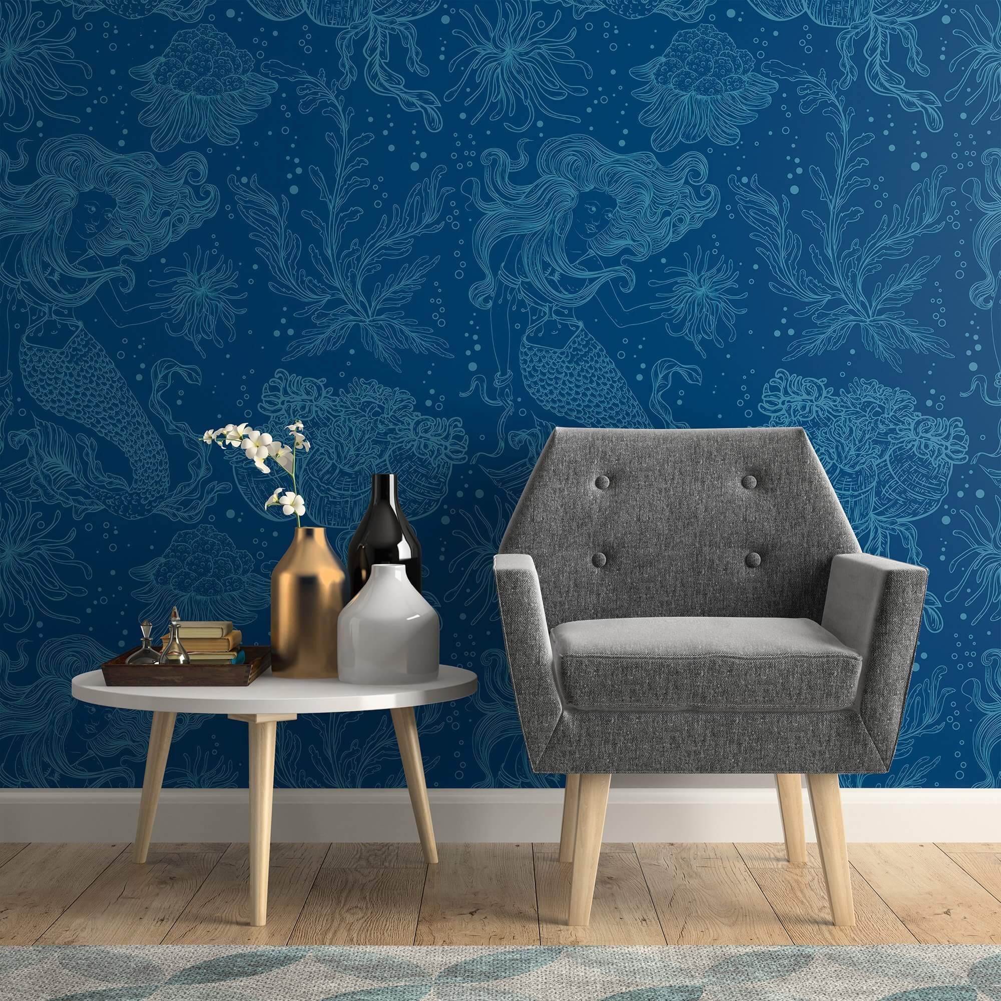 Blue Nautical Peel and Stick Removable Wallpaper - Self-Adhesive Decorative Wall Covering for Bedroom, Bathroom, Nursery & Home Decor - Easy to Install & Remove