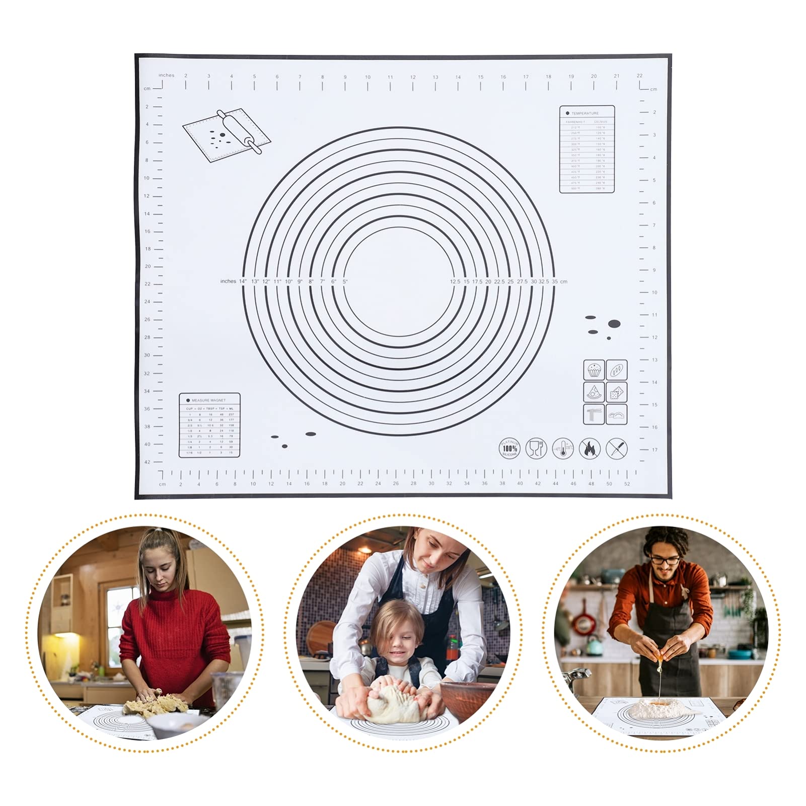 SOLUSTRE Non-Stick Silicone Baking Mat - Reusable Dough Kneading Mat, Pie Crust Mat, Fondant Rolling Mat with Measurement Guide - Food Grade Pastry Mat for Cakes, Cookies & Bread (Perfect for Home Bakers & Professional Kitchens)
