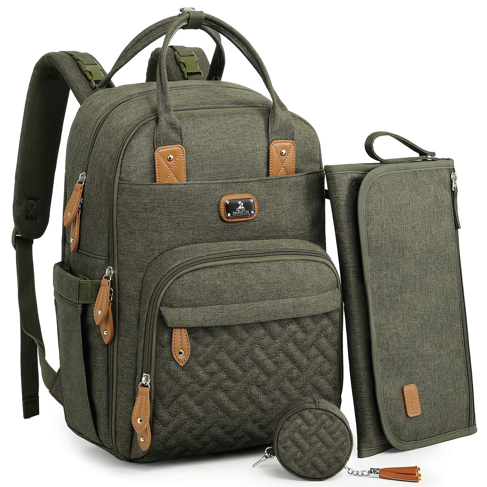 **Dikaslon Diaper Backpack for Baby - Large Unisex Travel Bag with Changing Pad, Pacifier Case & Stroller Straps | Waterproof & Spacious for Moms & Dads | Perfect for Daycare, Travel & Outings (Army Green)**