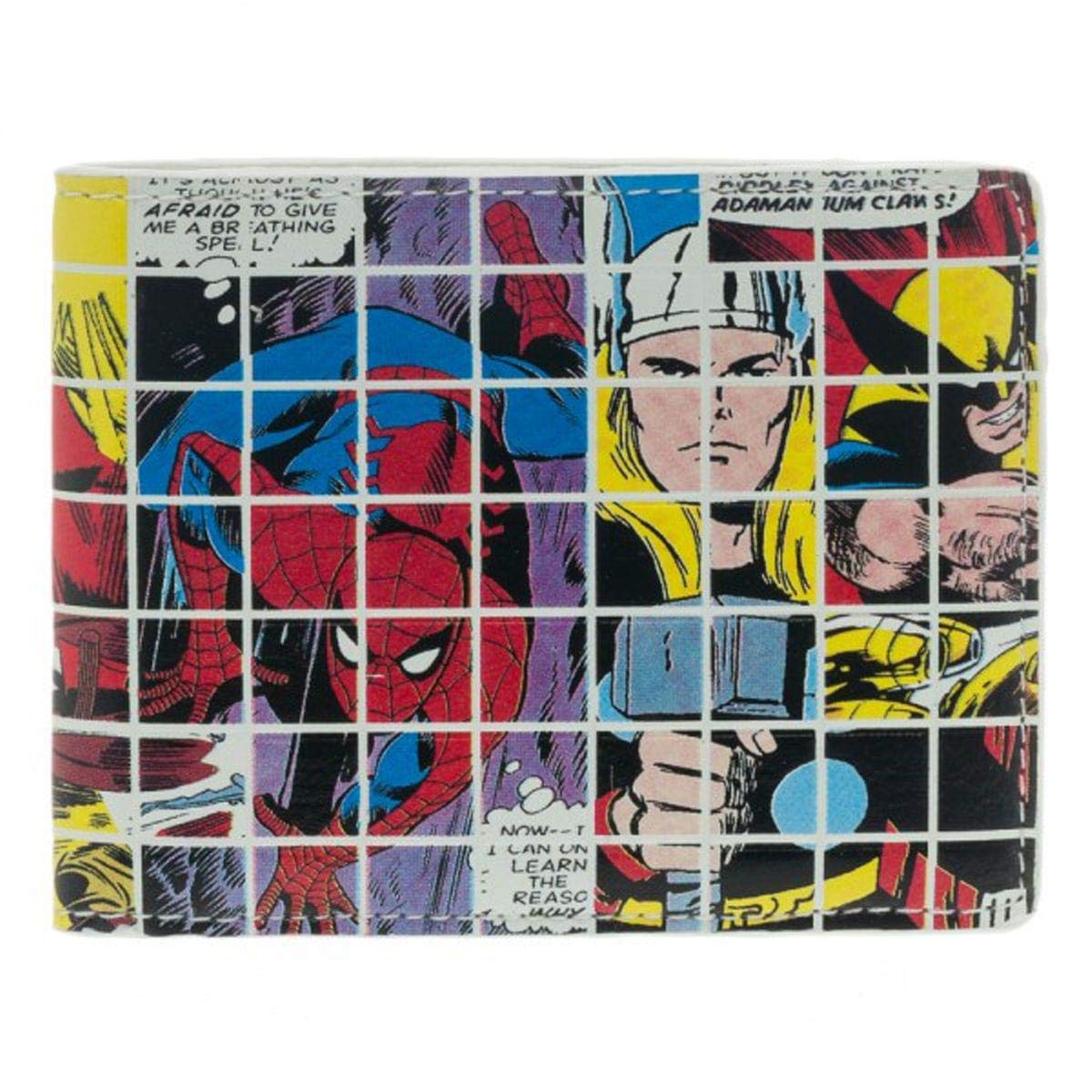 Marvel Superheroes Square Collage Bifold Wallet for Men - Genuine Leather RFID Blocking Slim Wallet (Red) - Perfect for Everyday Carry, Travel & Gift Giving