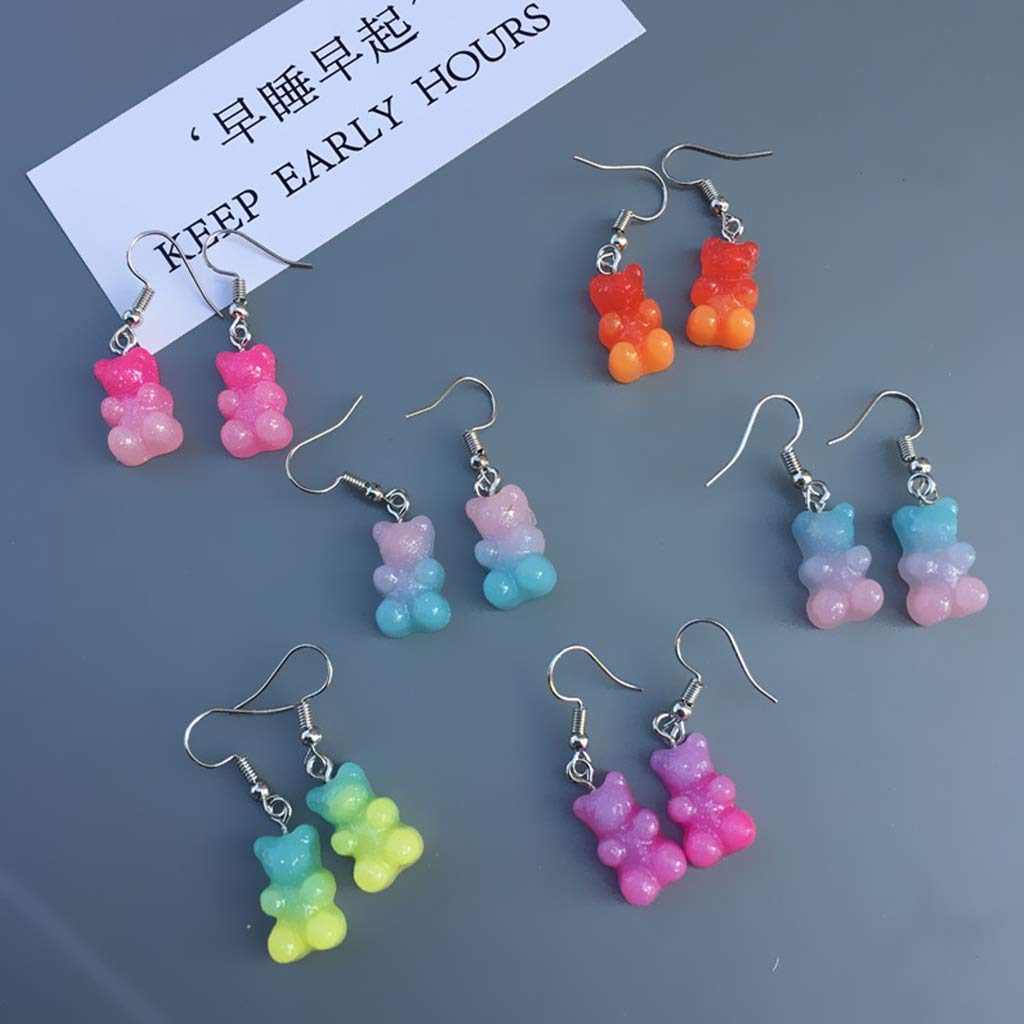 1 Pair Cute Candy Color Cartoon Gummy Bear Resin Dangle Drop Earrings for Women - Fun Kawaii Accessories for Parties, Gifts & Everyday Wear