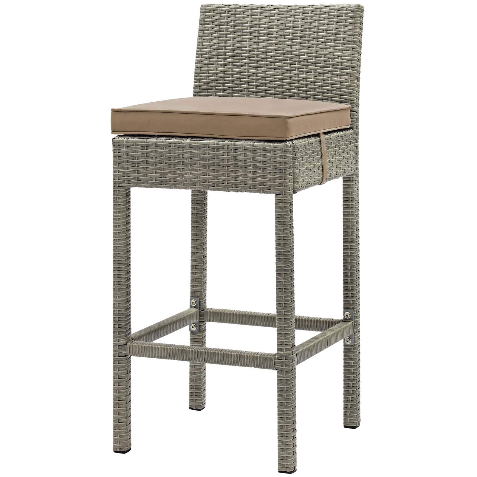 Modern Contemporary Outdoor Patio Balcony Bar Side Stool Chair - Rattan Wicker Design in Brown & Light Gray - Perfect for Garden, Terrace, and Poolside Relaxation
