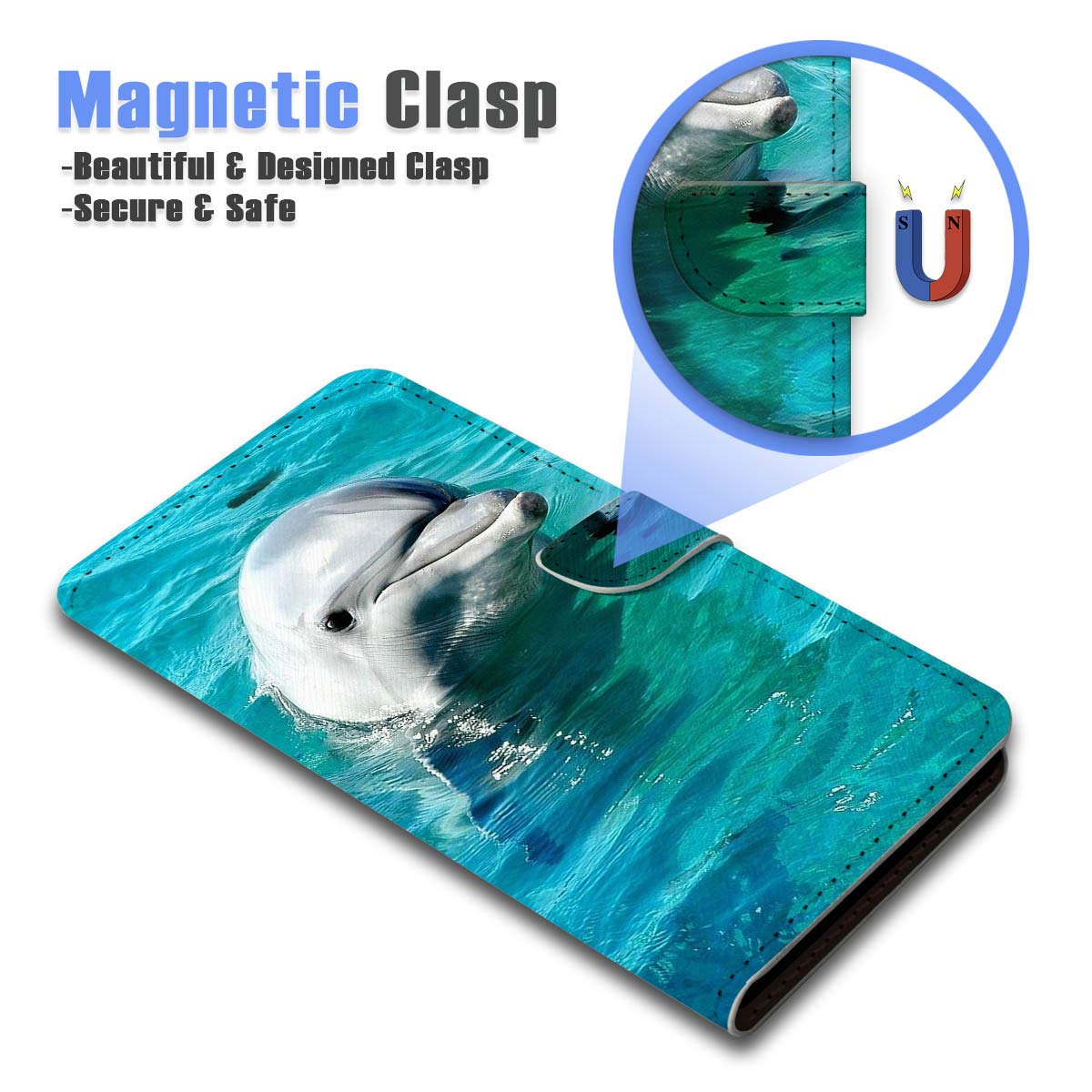 Dolphin Print Flip Wallet Phone Case for iPhone 12 & iPhone 12 Pro - Slim Protective Cover with Card Slots | Perfect for Everyday Use, Travel & Business Meetings