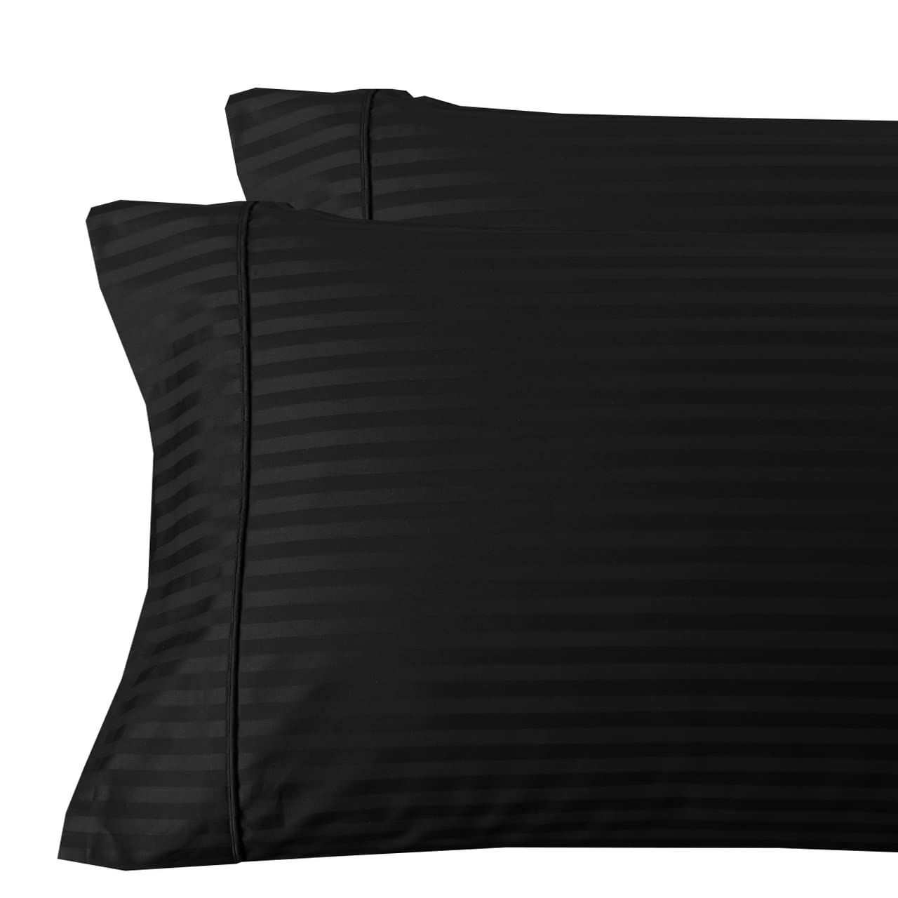 Premium 100% Cotton Standard Size Pillowcases - Black Cool Cotton Sateen with Smooth Striped Weave Pattern for Bedroom, Hotel & Guest Room Decor
