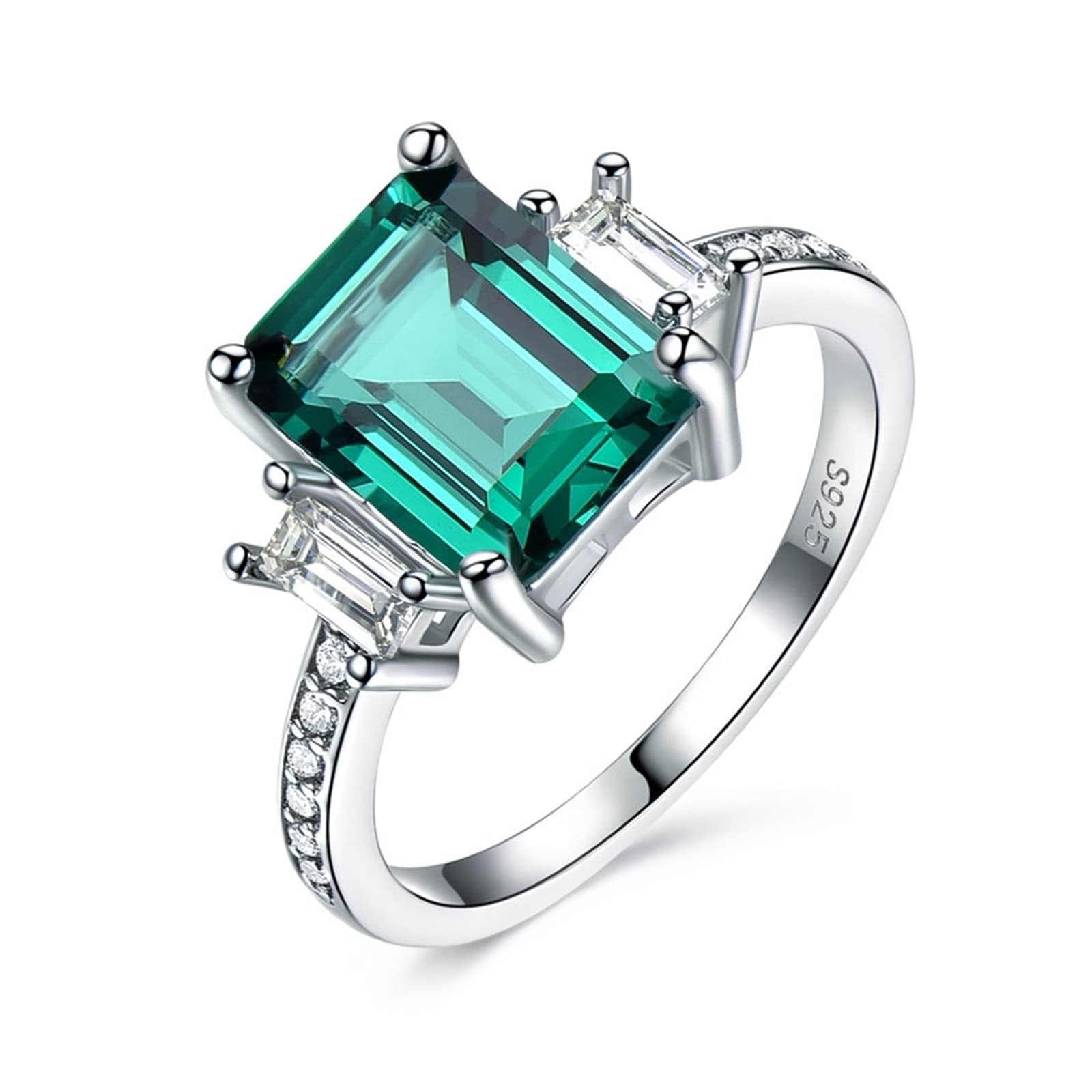 Musihy CZ Engagement Ring - Sterling Silver Wedding Band with Rectangular Cubic Zirconia for Women, Available in Multiple Sizes | Perfect for Proposals, Anniversaries & Bridal Jewelry