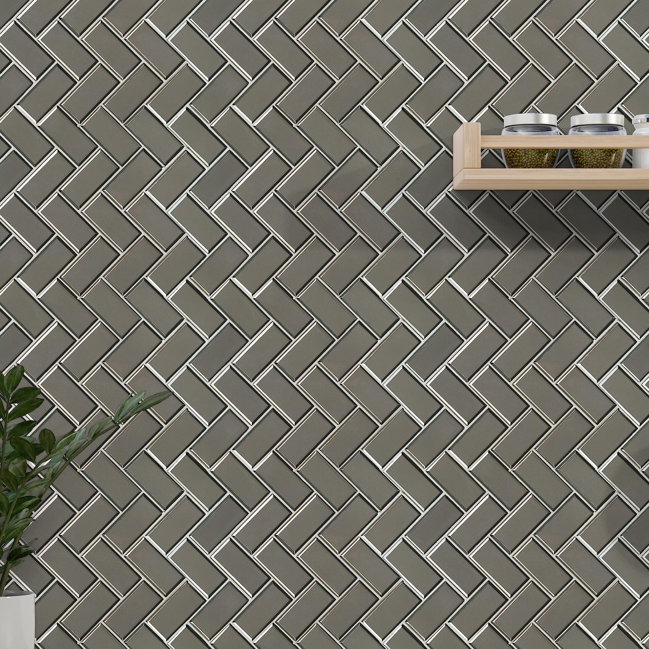MSI Champagne Bevel Herringbone Glass Mosaic Tile - 13.86