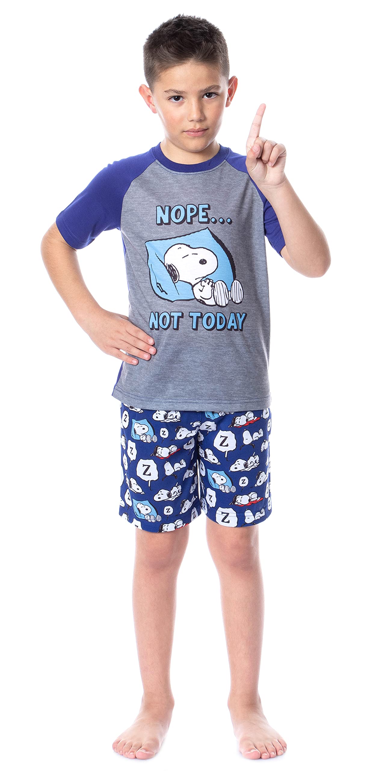 INTIMO Peanuts Boys' Snoopy 'Nope Not Today' Sleep Pajama Set - Short Sleeve Crewneck PJs for Kids | Comfortable Cotton Pajamas for Bedtime & Lounging