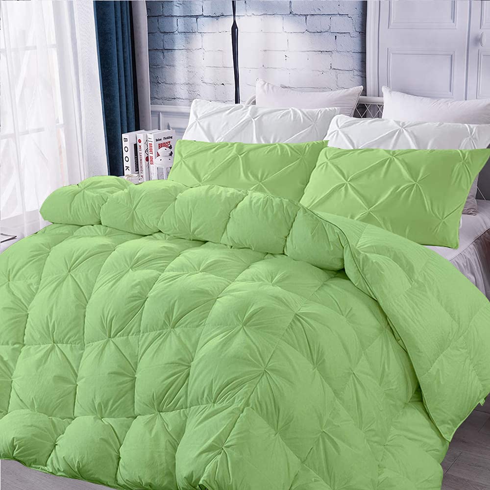 Premium 1000 TC Cotton Quilted Pinch Pleated Comforter Set - Sage Green Solid Queen/Full/Full XL (88x88 Inches) 3-Piece Bedding - Soft & Breathable for All Seasons - Perfect for Master Bedroom, Guest Room & Dorm Decor