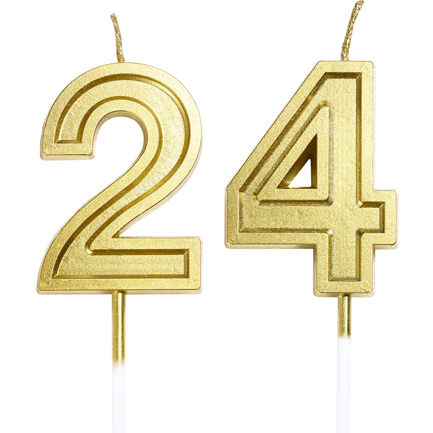 24th Birthday Cake Candles - Gold Number Candles for Happy Birthday, Wedding & Anniversary Decorations - Perfect for Cakes, Cupcakes & Party Desserts