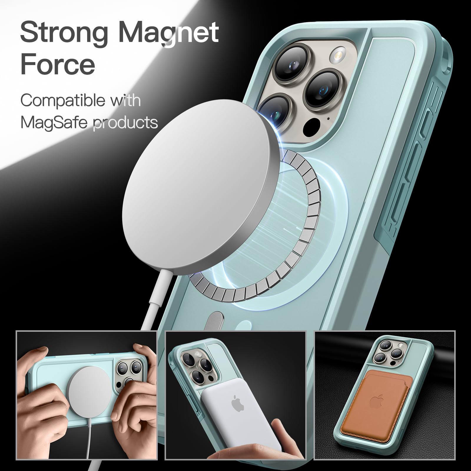 JETech iPhone 15 Pro 6.1-Inch Case with MagSafe | Heavy Duty Dual-Layer Rugged Protection | Shockproof Magnetic Cover (Mint Green) | Perfect for Outdoor Adventures & Daily Protection