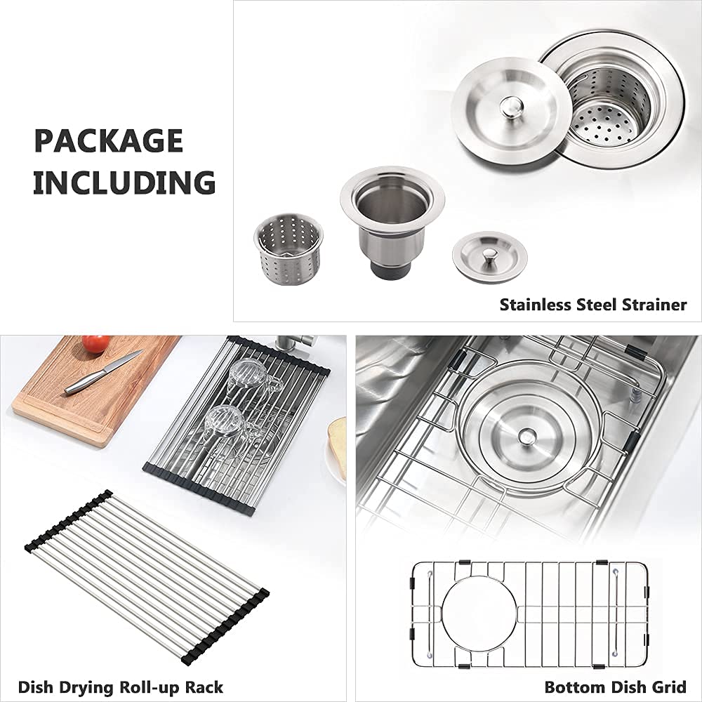 10x18 Inch Undermount Bar Sink - 16 Gauge Stainless Steel Small Wet Bar Prep Sink with Tight Radius for RV & Outdoor Kitchen - Includes Bottom Grid & Drain - Perfect for Compact Spaces, Entertaining & Food Prep