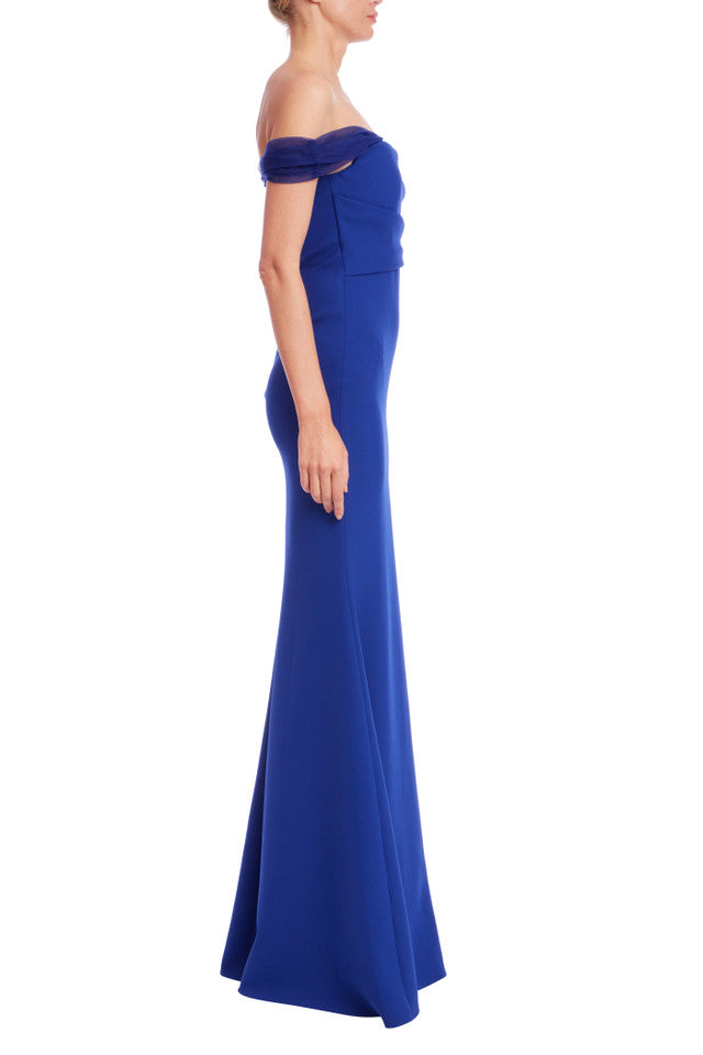 Badgley Mischka Women's Off-the-Shoulder Formal Evening Gown - Elegant Long Column Dress for Prom, Wedding & Black Tie Events