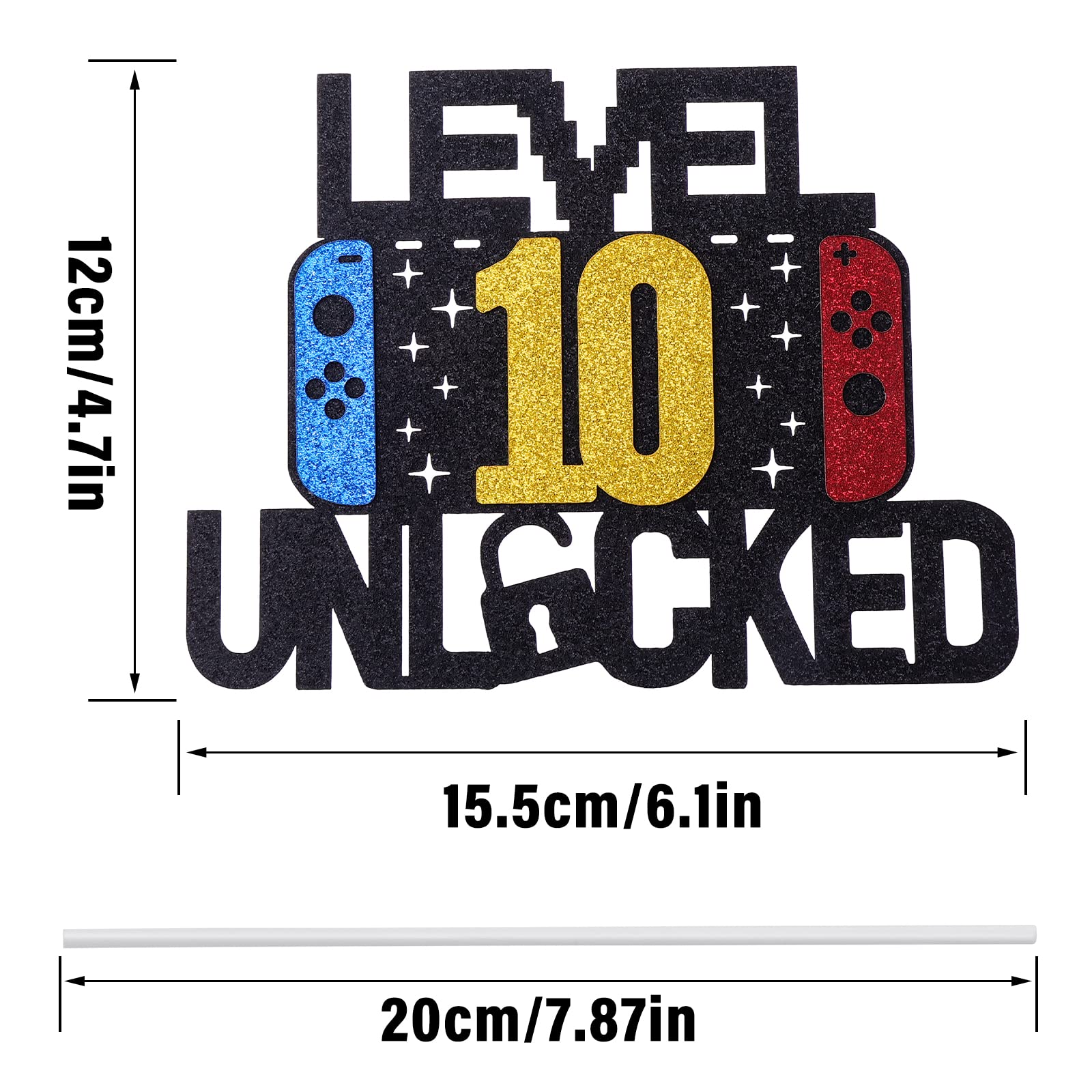 10 Years Old Happy Birthday Cake Topper - Game Themed Cupcake Decorations with Edible Paper Stick & Insert Sign (6.1 Inches) for Birthday Party Supplies | Perfect for Kids' Gaming Theme Celebrations & Cake Decorating