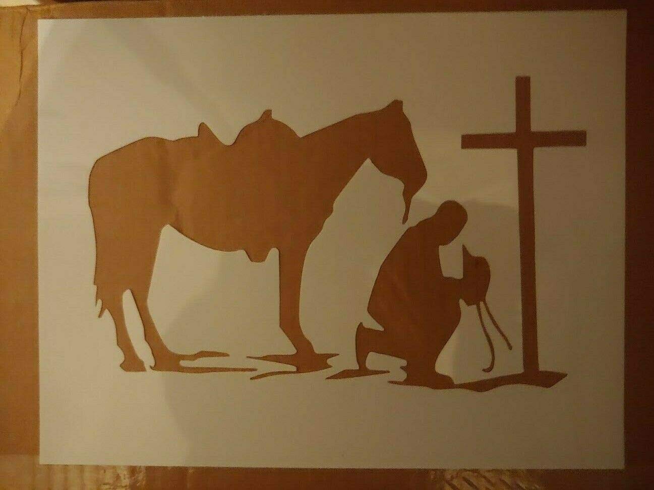 Reusable & Sturdy Cowboy Kneeling Praying Cross Horse Stencil Sheet - 8.5