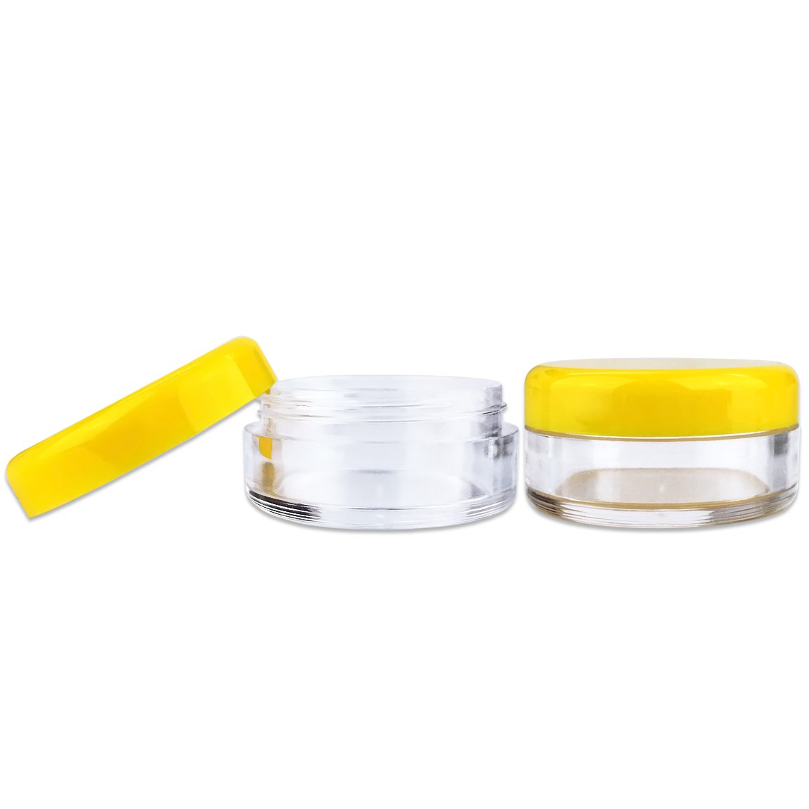 Beauticom 50-Pack 5g/5ml Clear Round Acrylic Jars with Yellow Lids - Perfect for Cosmetics, Lotions, Creams, Makeup, Beads, Charms & DIY Crafts - Ideal for Home Organization, Travel Containers & Small Item Storage