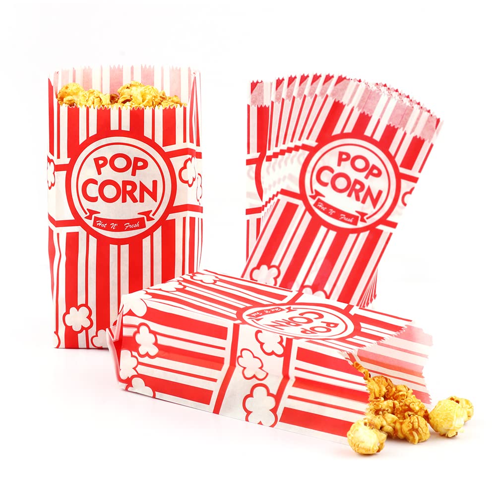 200 Pcs 1 OZ Red and White Popcorn Bags Bulk - Small Individual Serving Popcorn Bags for Movie Night, Theater Snacks, Carnival Party Favors, Home Decorations and Concession Stands