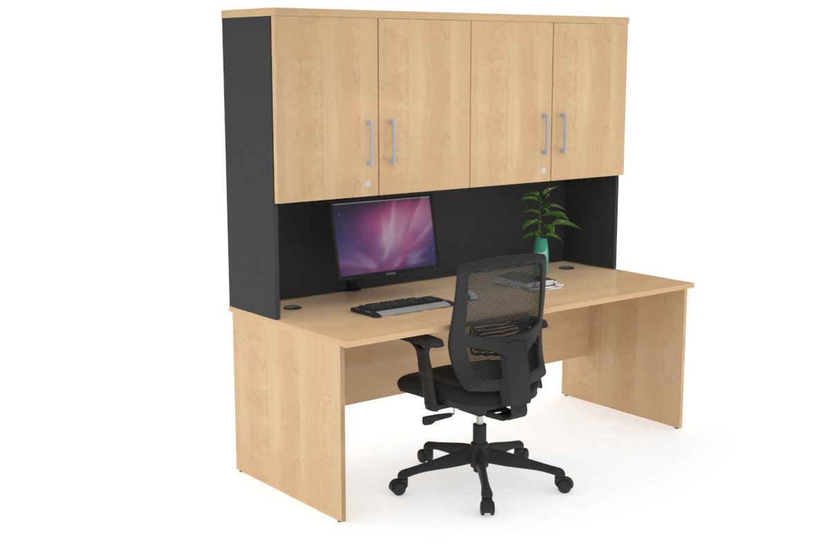 Modern Office Hutch with Doors - Wooden Desk Organizer for Home & Office Storage - Perfect for Organizing Files, Books, and Supplies