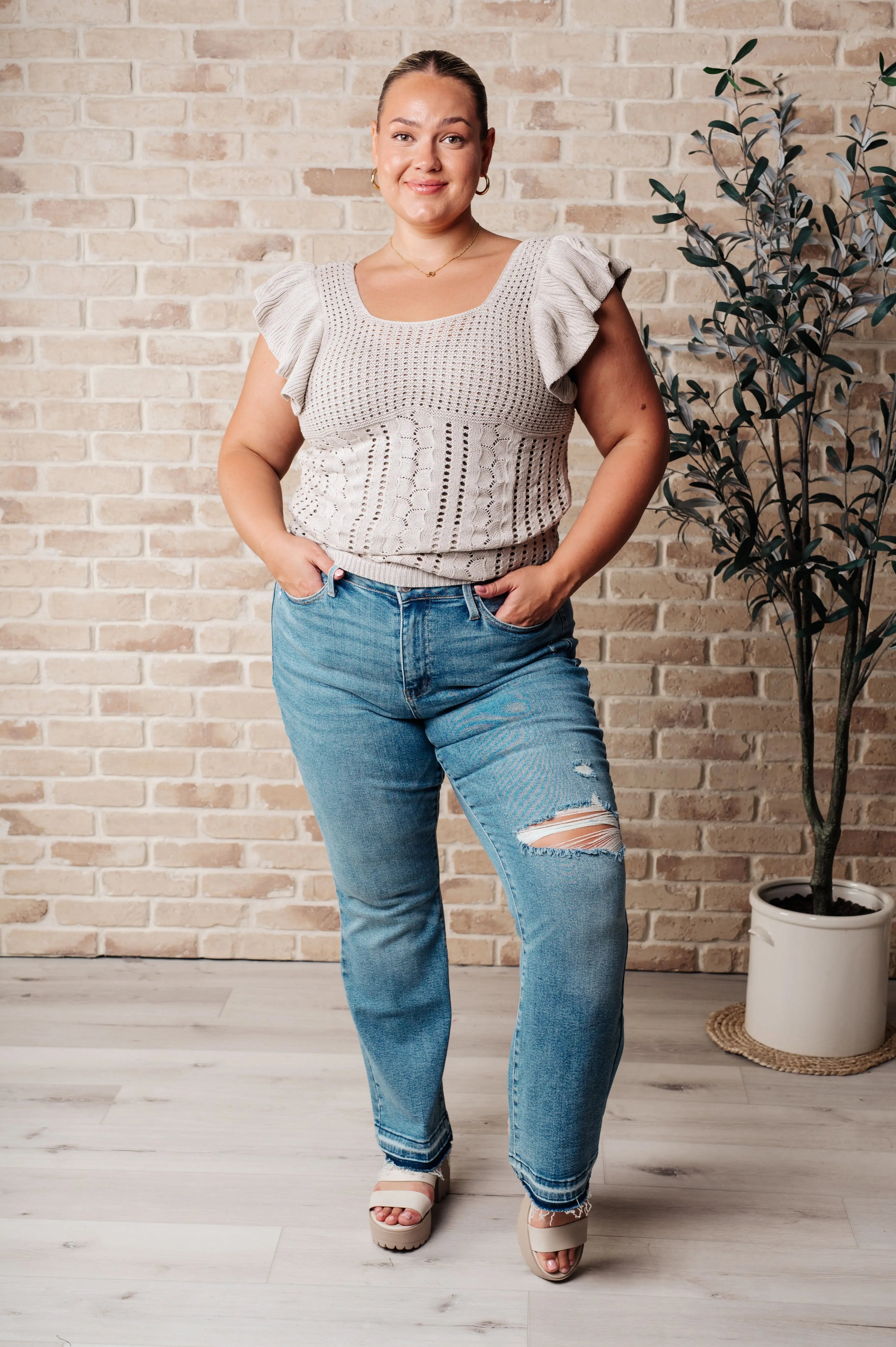 Stylish Pointelle Knit Top for Women - Breathable & Comfortable Lace Knitwear - Perfect for Casual Outings, Layering, and Everyday Wear