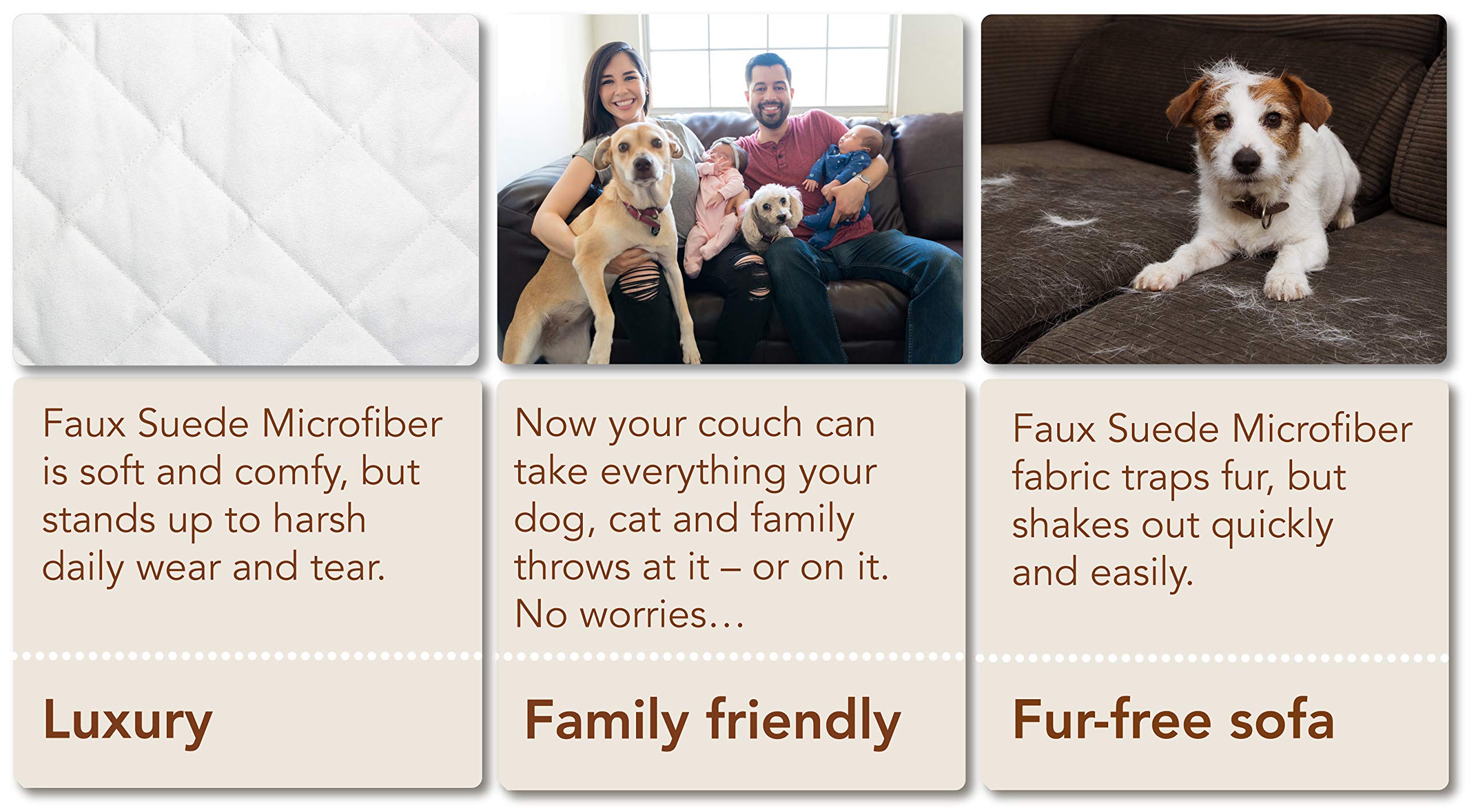 Waterproof Faux Suede Microfiber Sofa Cover - Non-Slip Couch Protector for Large 3-Cushion Furniture (Sand Color) | Perfect for Pets, Kids & Spill Protection in Living Rooms