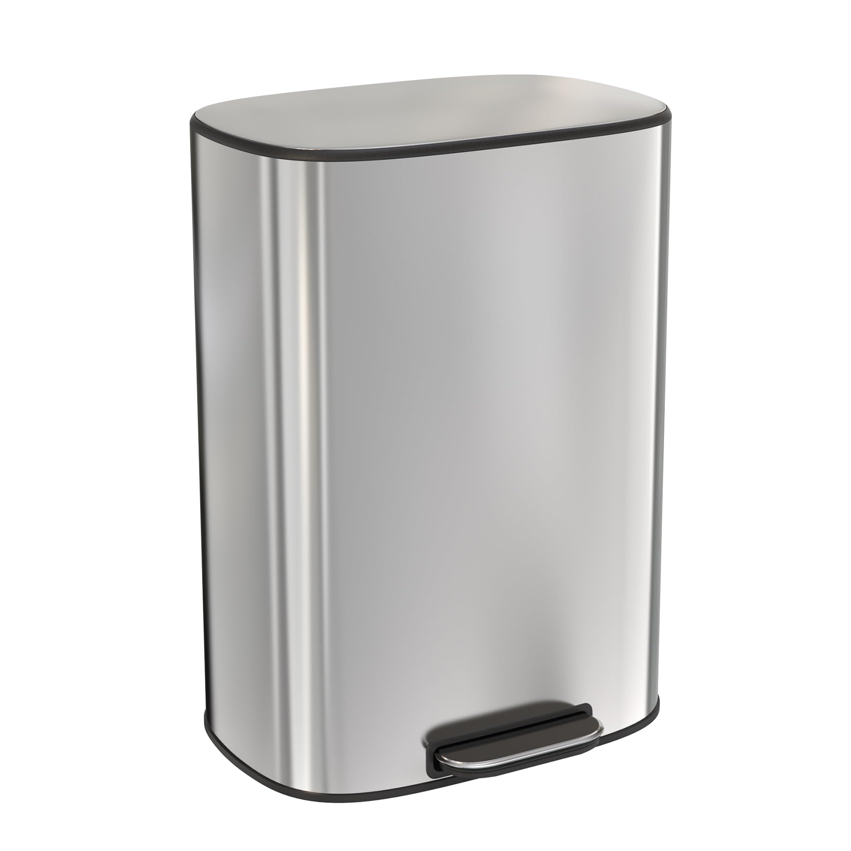 13 Gallon Stainless Steel Foot Pedal Trash Can with Soft Close Quiet Lid, Heavy Duty Oval Garbage Bin with 30 Bags - Perfect for Kitchen, Office, Bathroom & Commercial Use (Silver)