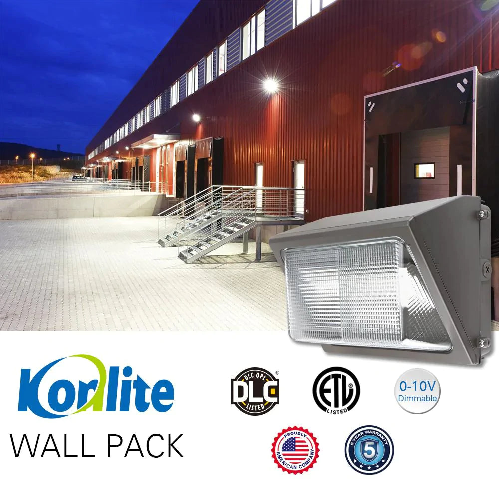 High-Efficiency LED Wall Pack Light with Photocell - 63W/45W/30W Selectable, 8190 Lumens, 5000K Daylight, 120-277V, Durable Glass Lens (Replaces 150W HID) - Ideal for Parking Lots, Warehouses & Building Exteriors