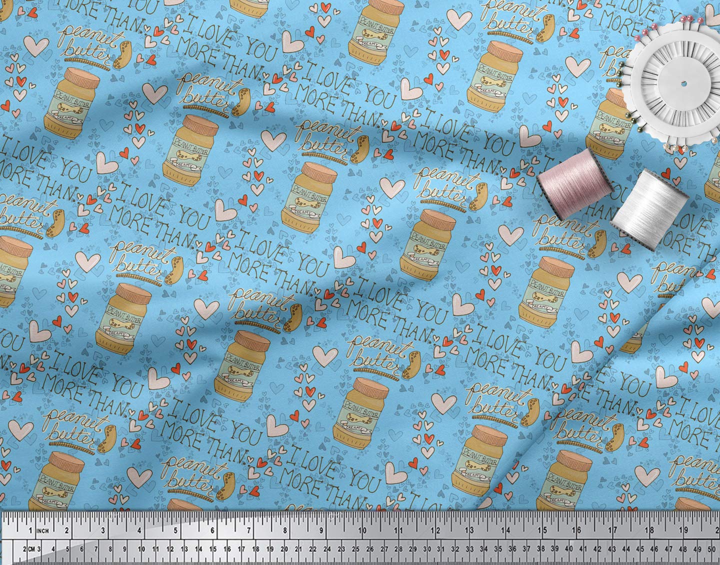 Soimoi Georgette Viscose Blue Fabric by The Yard - 42 Inch Wide Textured Peanut Butter Food Print Material - Nutty Playful Design for DIY Crafts, Sewing Projects, Dresses & Home Decor