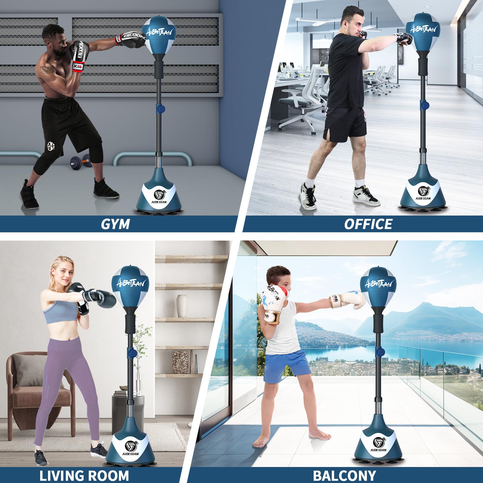 Freestanding Reflex Boxing Bag with Adjustable Stand - Heavy Duty Punching Bag for Adults & Kids - Speed Ball for Home Gym Training - Perfect for Boxing, MMA, Cardio & Fitness Workouts