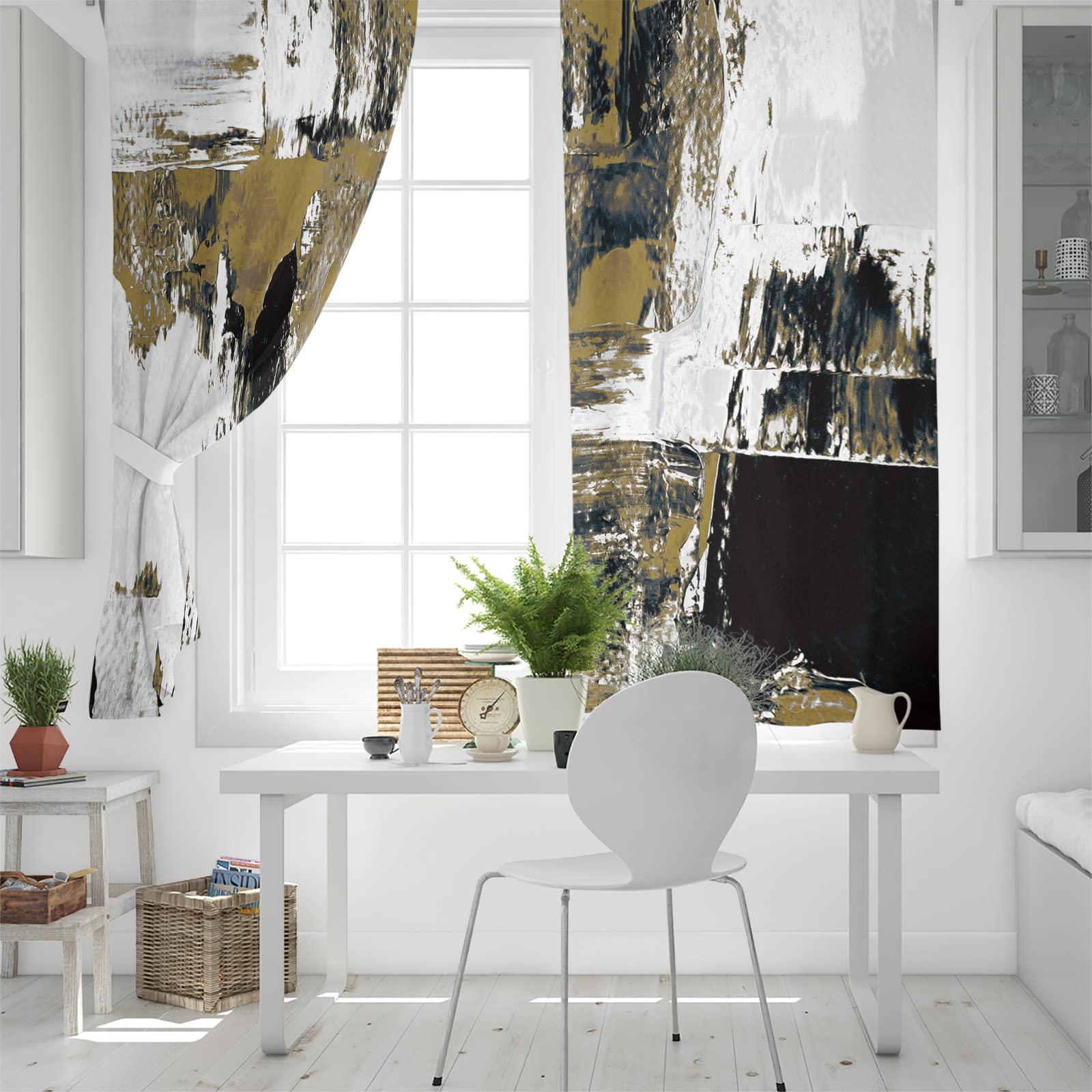 Abstract Green Brown Brush Stroke Textured Blackout Curtains - Thermal Insulated Room Darkening Window Drapes for Living Room & Bedroom (2 Panels, 52x90 Inches) - Perfect for Modern Home Decor, Sun Protection & Energy Saving
