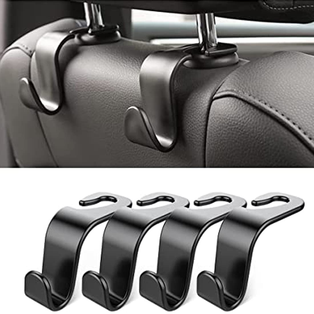4 Pack Universal Car Seat Headrest Hooks - Heavy Duty Black Back Seat Hangers for Groceries, Bags & Shopping - Perfect for SUVs, Sedans & Minivans