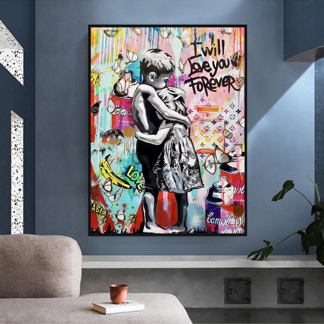 Banksy 'I Will Love You Forever' Canvas Wall Art - Unique Street Art Decor for Living Room, Bedroom & Office