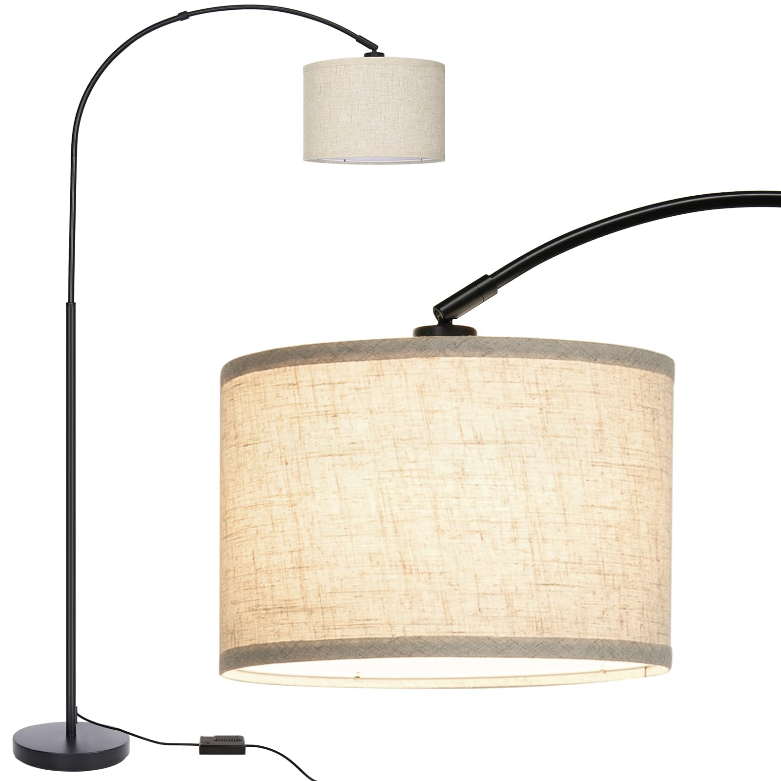 Dimmable Arc Floor Lamp with Adjustable Hanging Shade - 9W LED Bulb Included - Modern Black Standing Lamp for Living Room, Bedroom - Perfect Over Couch Tall Reading Light & Ambient Lighting