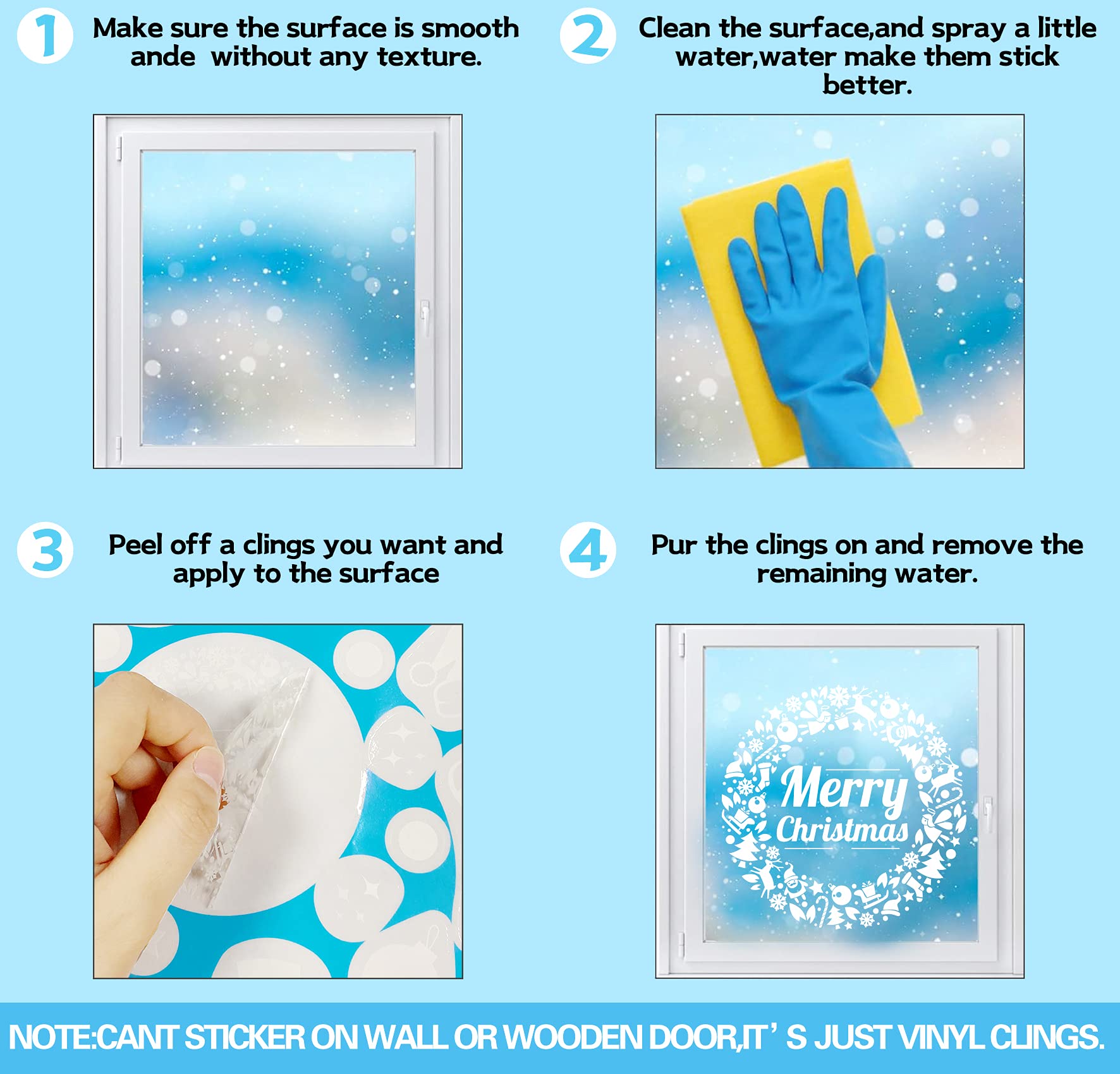 10 Sheets Christmas Window Clings - Snowflake Window Decals & Winter Decorations (419 Pcs) for Holiday Home Decor, Office & Party Decorating