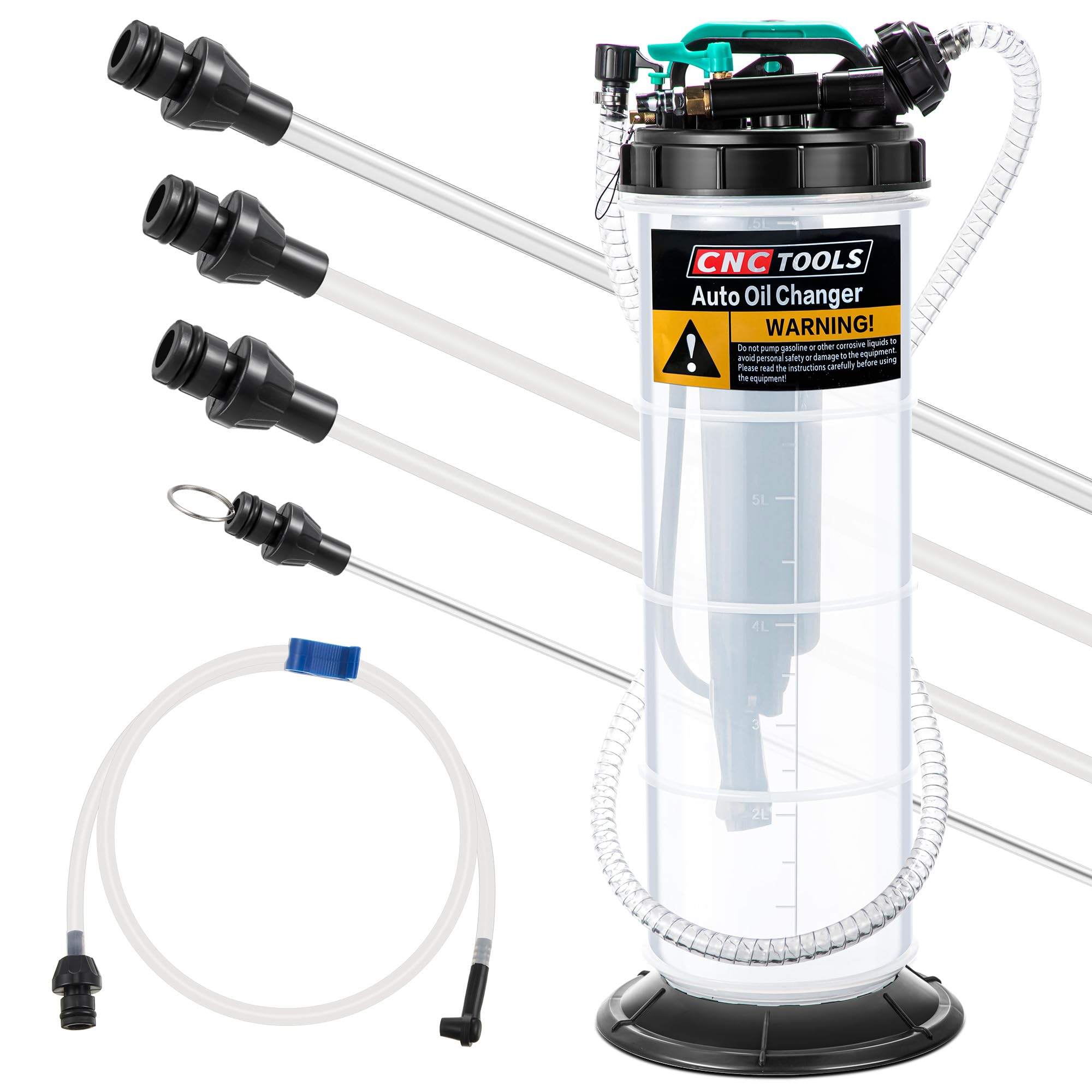 Estune 2 Gallon (7.5L) Manual Pneumatic Oil Fluid Extractor Pump - Automotive Oil Changer & Vacuum Pump with 5 Brake Bleeding Hoses - Perfect for Cars, SUVs, Trucks, Yachts & Marine Applications - Ideal for Oil Changes, Fluid Extraction & Brake Bleeding