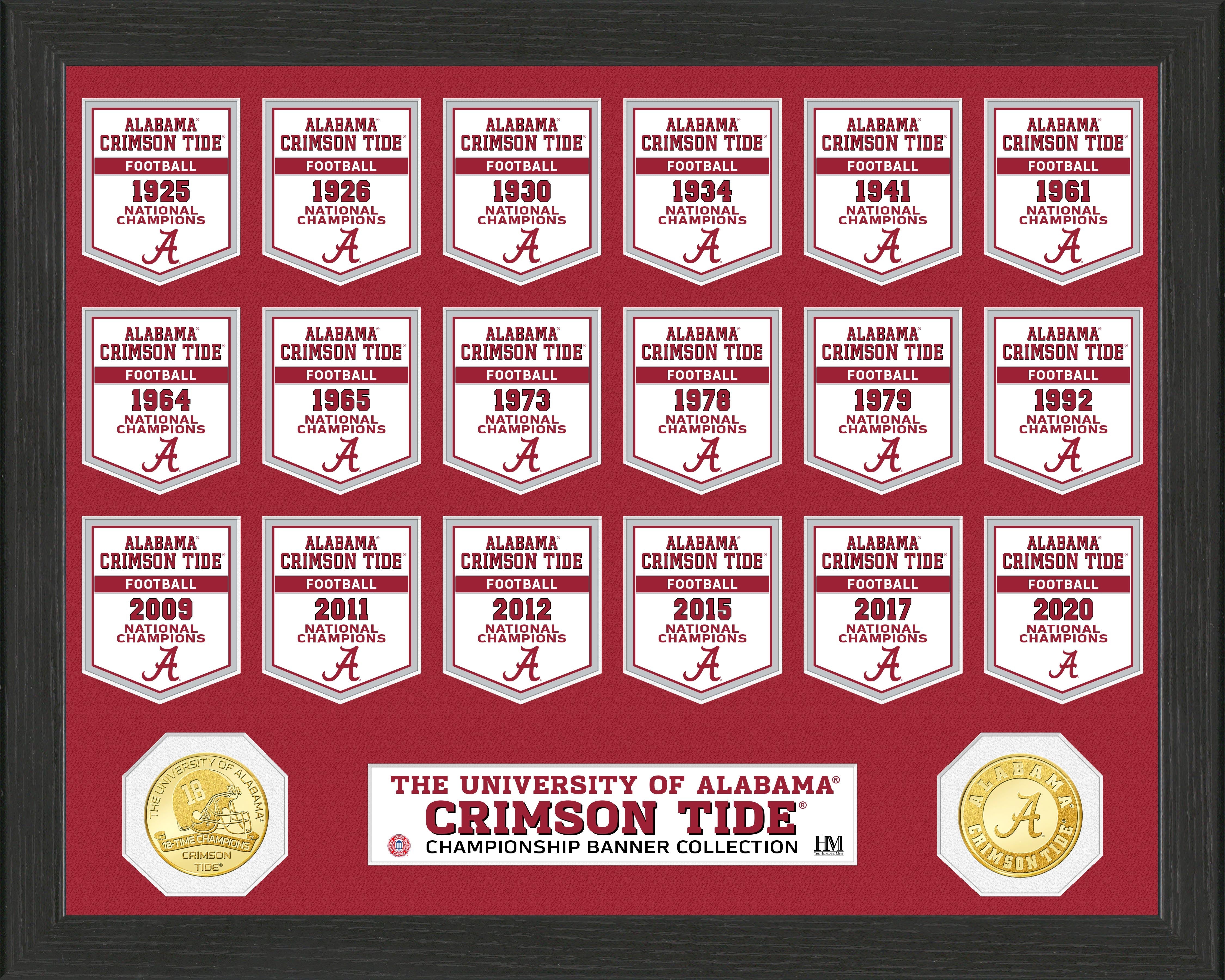 Alabama Crimson Tide Bronze Coin Banner Collection - NCAA Football Memorabilia for Fans & Collectors - Perfect for Game Day Decor, Man Cave, or Sports Gifts
