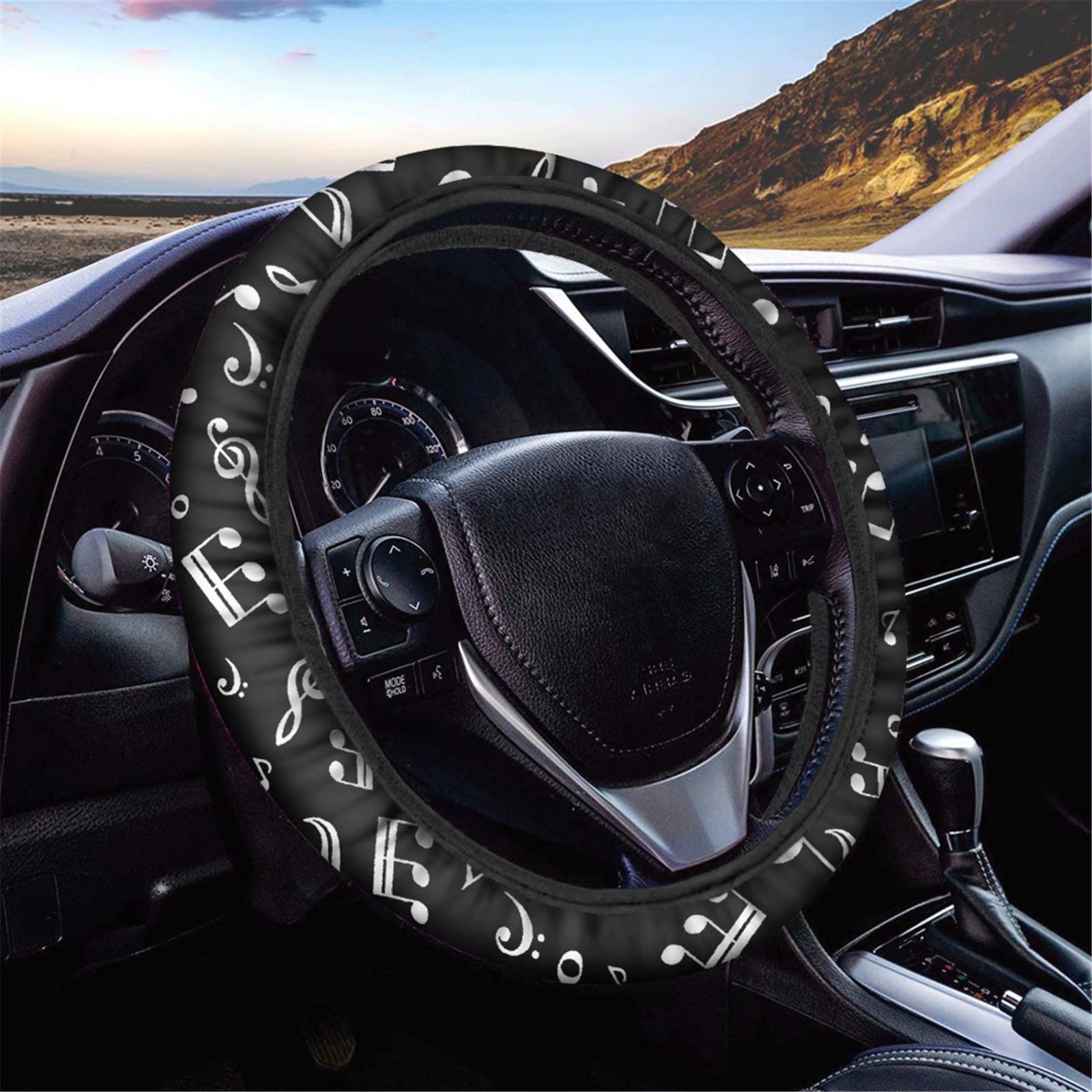 Universal White Music Note Steering Wheel Cover - Fits Most Cars, SUVs, Trucks & Vans - Non-Slip Grip & Stylish Design - Perfect for Music Lovers & Road Trips
