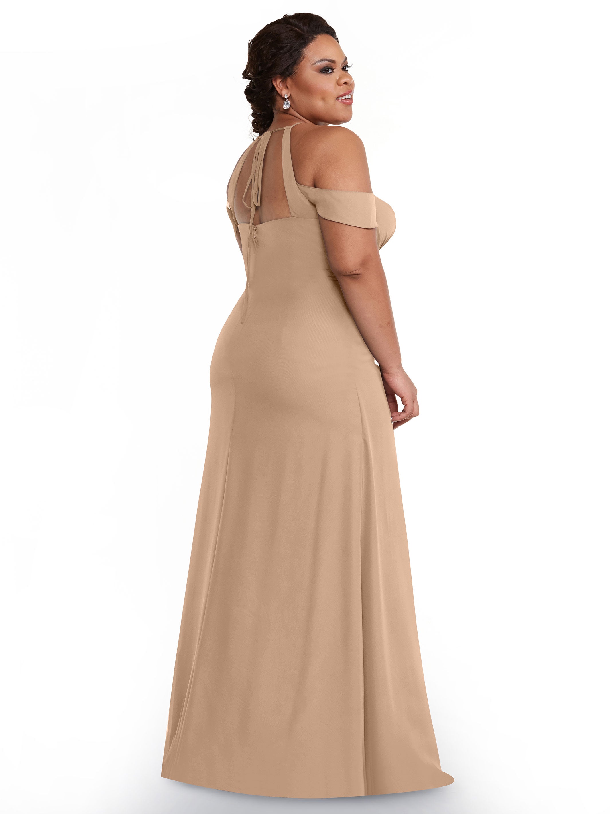 Elegant Off The Shoulder Chiffon Bridesmaid Dress with Halter Neckline - Perfect for Weddings, Formal Events & Special Occasions