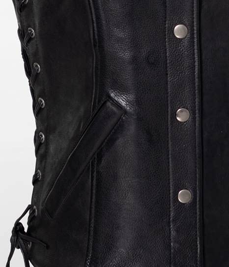 Women's Classic Soft Leather Motorcycle Vest with Side Laces - Long Length Biker Jacket for Riding & Casual Wear (XS) - Perfect for Harley Davidson, Cruiser Bikes & Outdoor Adventures