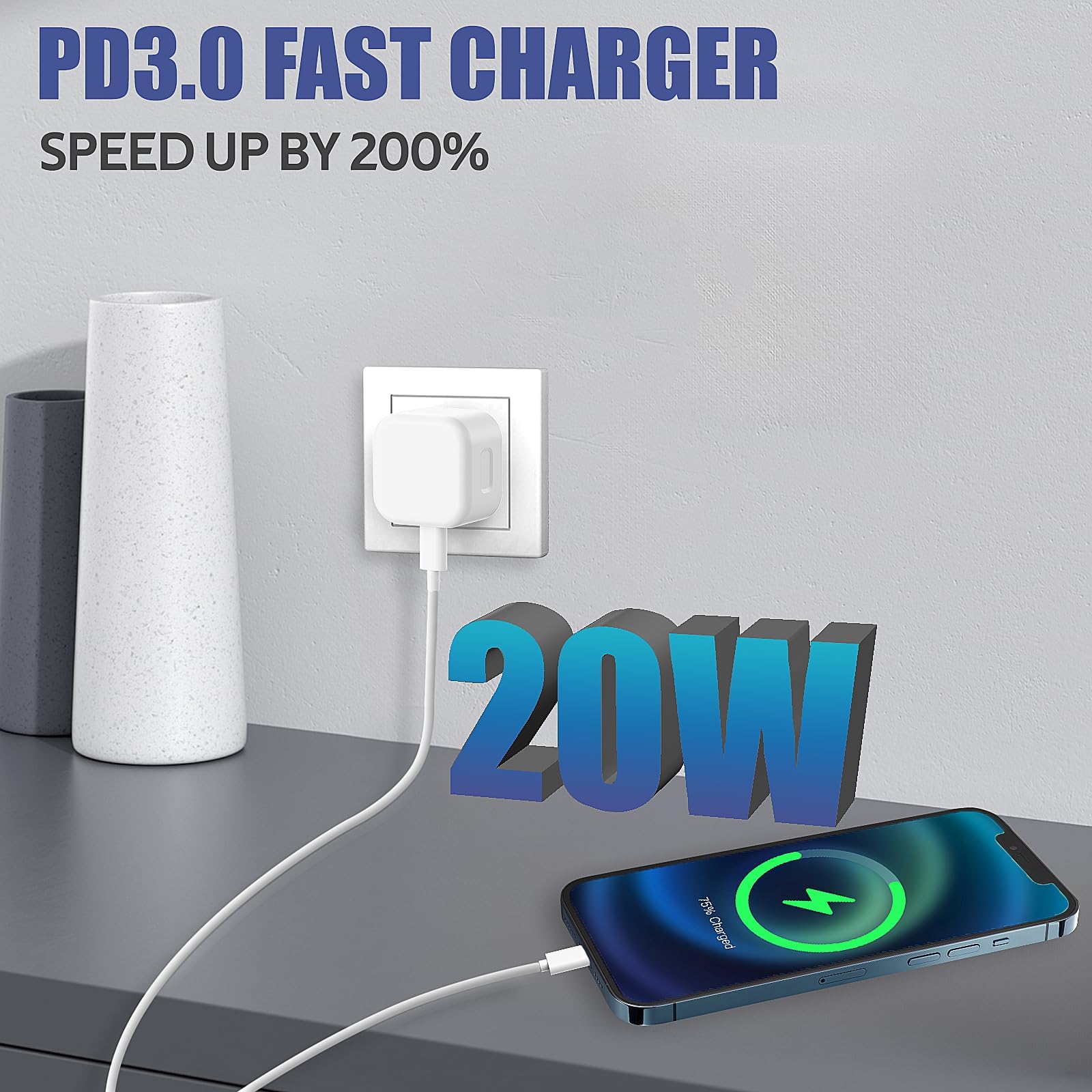 YimTinly 20W USB C to Lightning Fast Charger with 6FT Cable - Compatible with iPhone 14/13/12/11/XS/XR/SE/8 & iPad - Quick Charging Plug for Home, Office & Travel