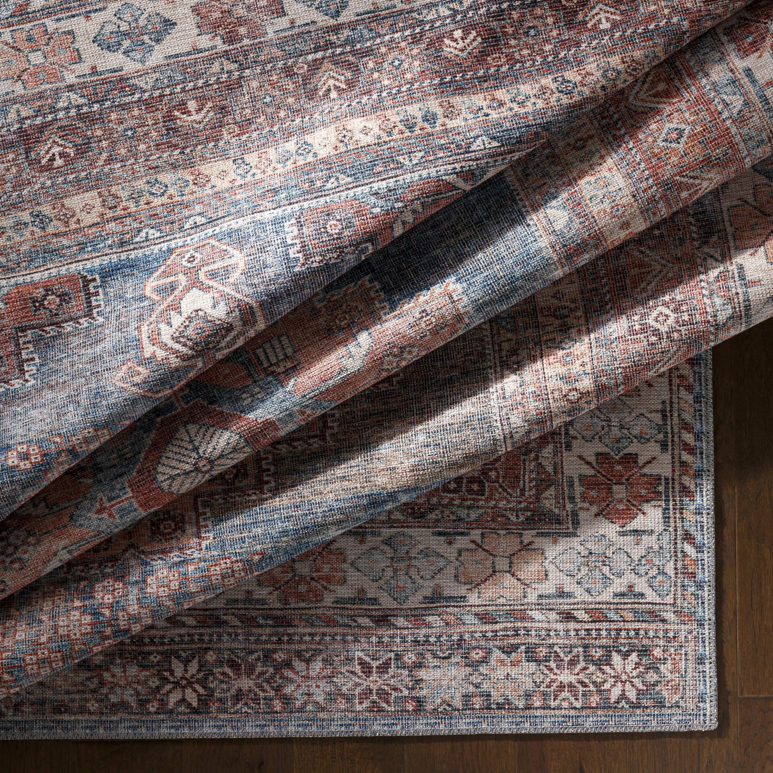 Mark&Day Washable 9x12 McCordsville Traditional Coral Area Rug - Pink Blue Machine Washable Carpet for Living Room, Bedroom, Kitchen | 9'3