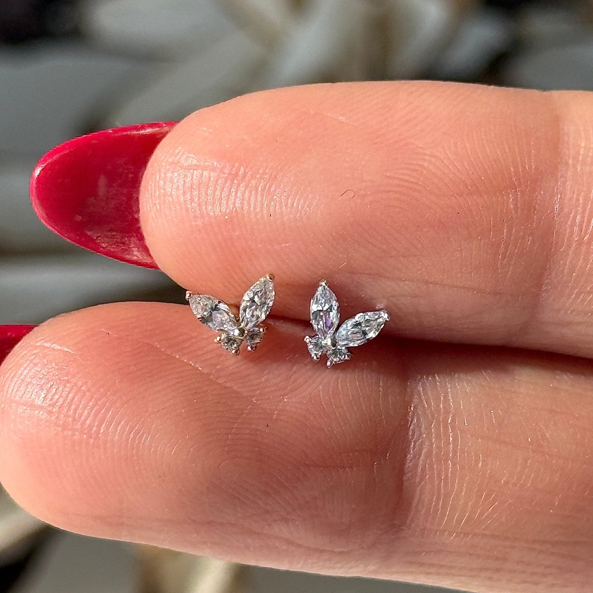 14k White Gold Fluttering Butterfly Flat Back Stud Earrings - Elegant & Dainty Jewelry for Women, Perfect for Everyday Wear, Parties & Special Occasions